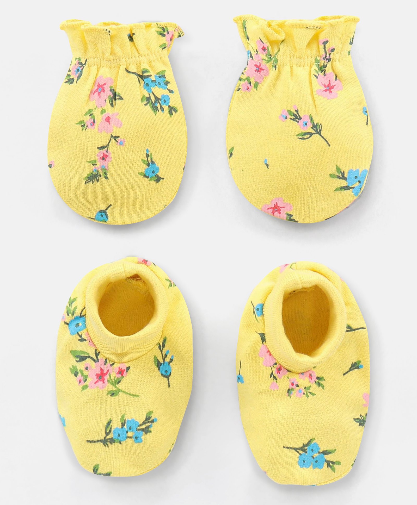 Babyhug 100% Cotton Mittens and Booties Floral Print - Yellow-image-33