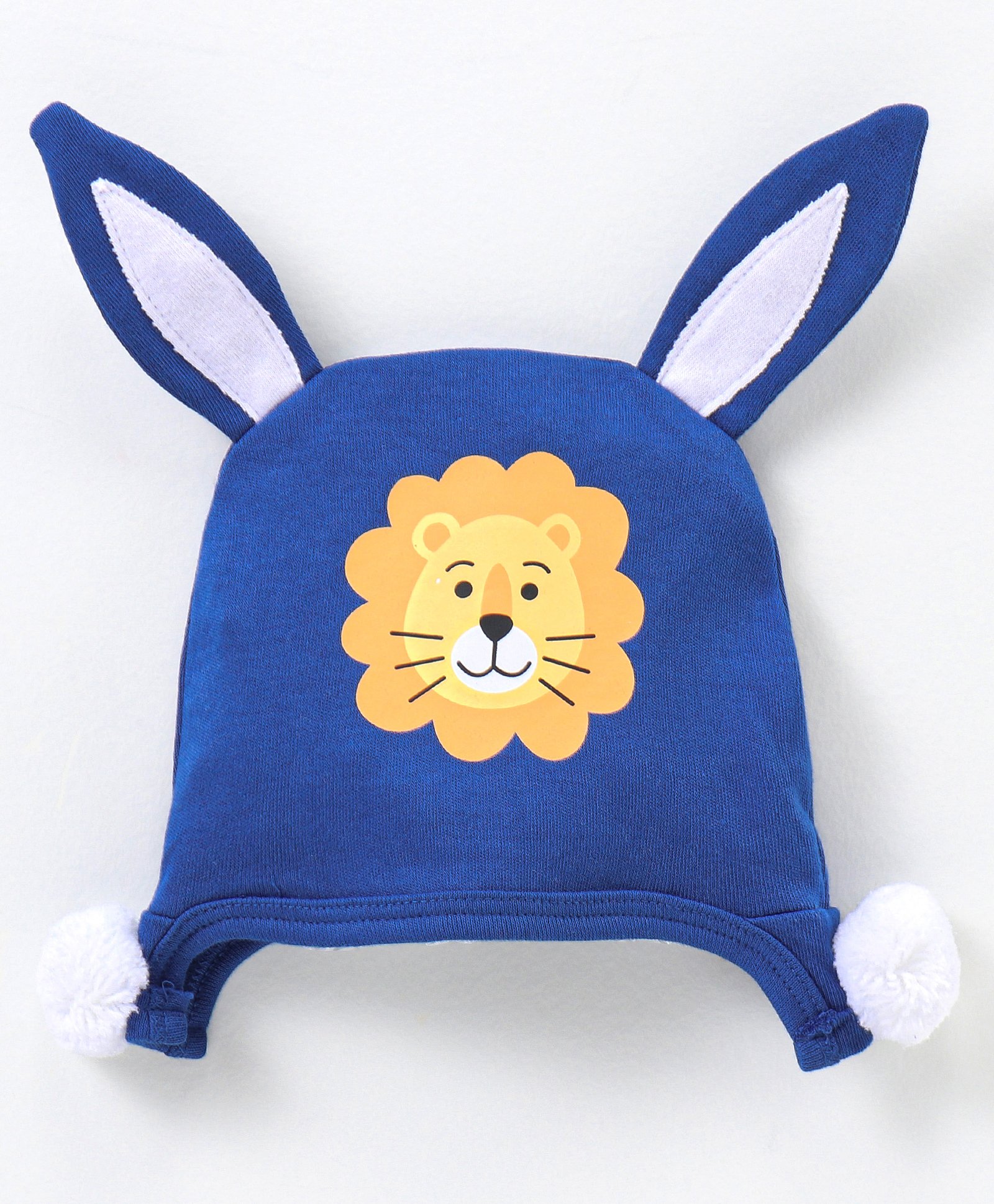 Babyhug 100% Cotton Knit Cap with Lion Print & Ears Applique - Navy-picture-17