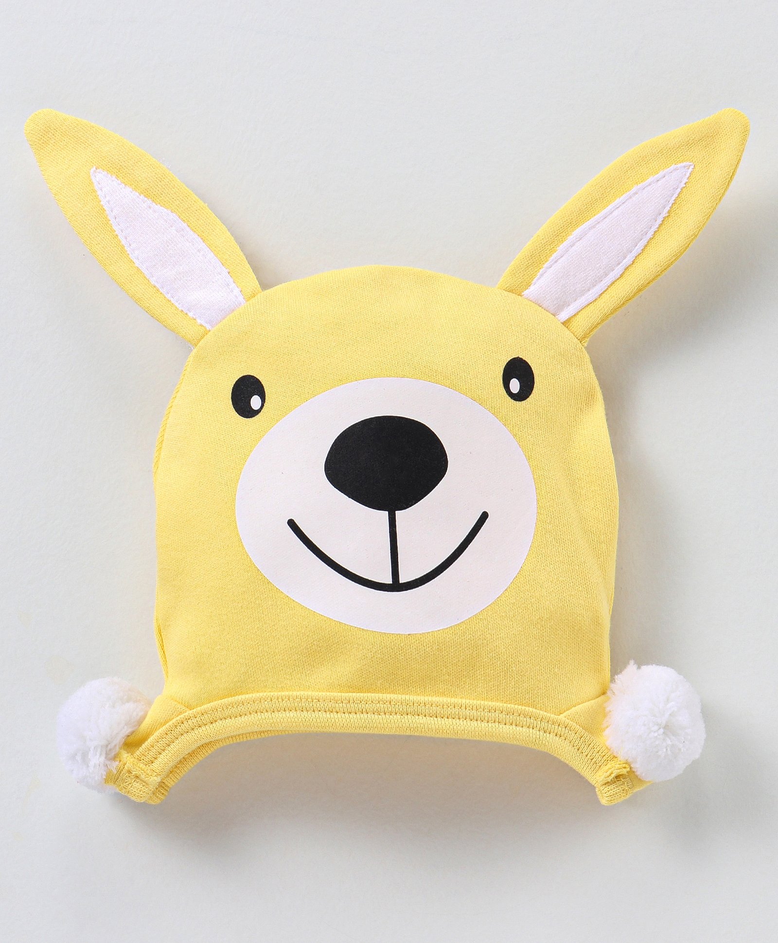 Babyhug 100% Cotton Knit Cap with Deer Print & Ears Applique - Yellow-image-12