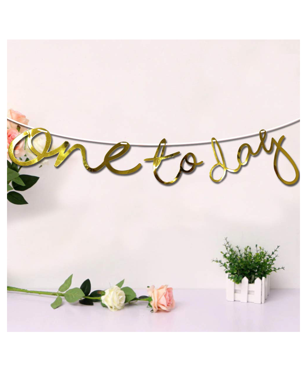 AMFIN One Today Bunting Banner for First Birthday Girl Decoration Cake Smash Decoration - Golden-image-7