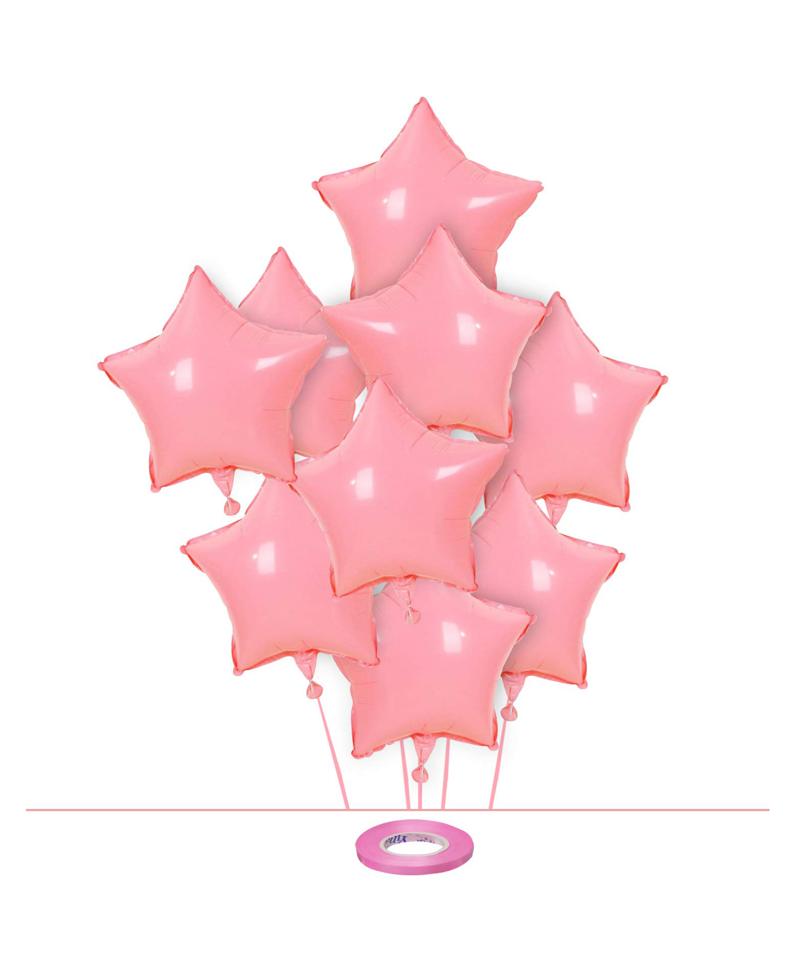 AMFIN Pack of 10 18 Inch Pastel Star Shape Foil Balloon with Balloons Ribbon for Kids  - Pink-image-34