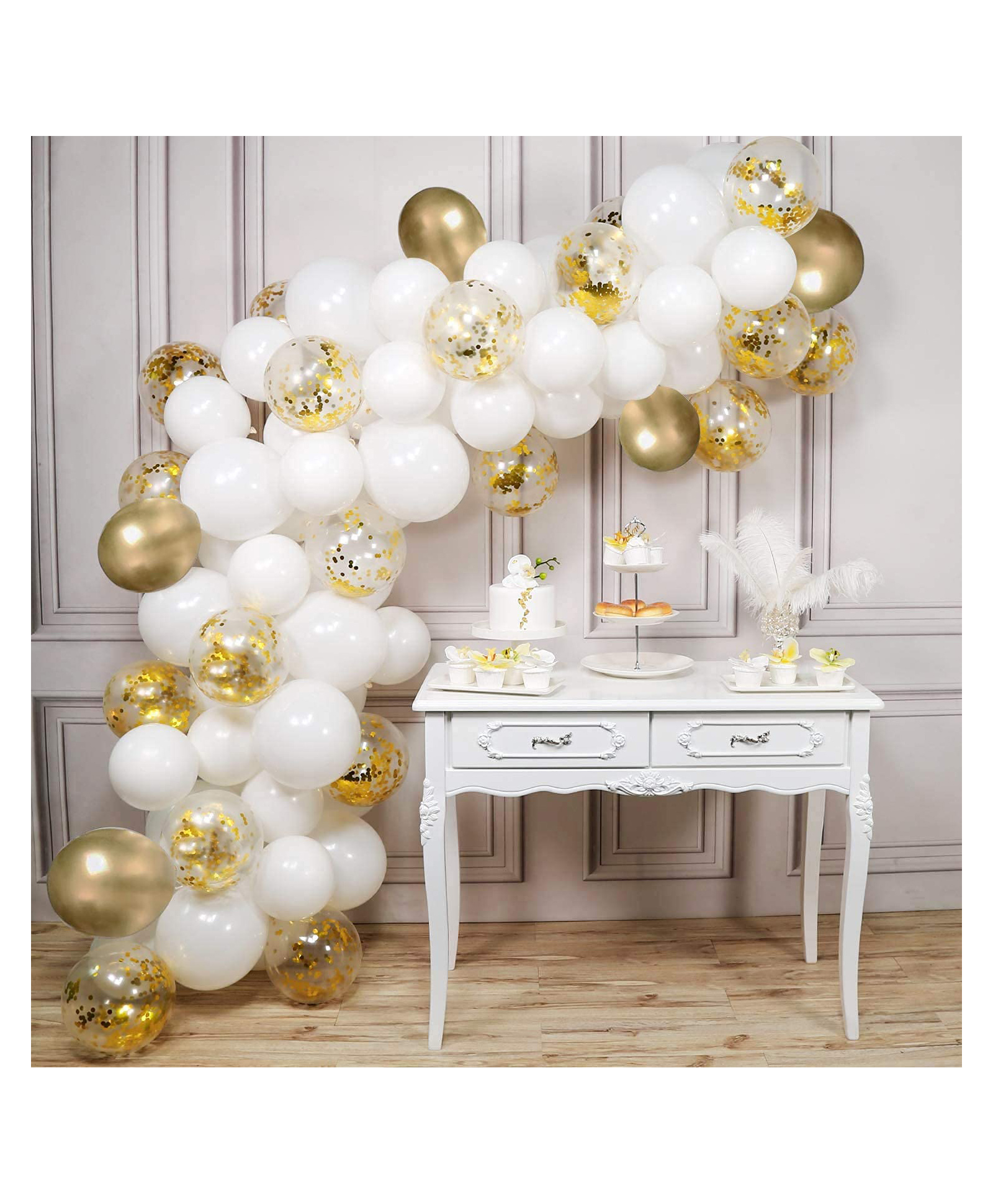 AMFIN White and Gold Balloons White and Gold Balloons For Decoration Kit White & Gold - Pack of 52-image-26