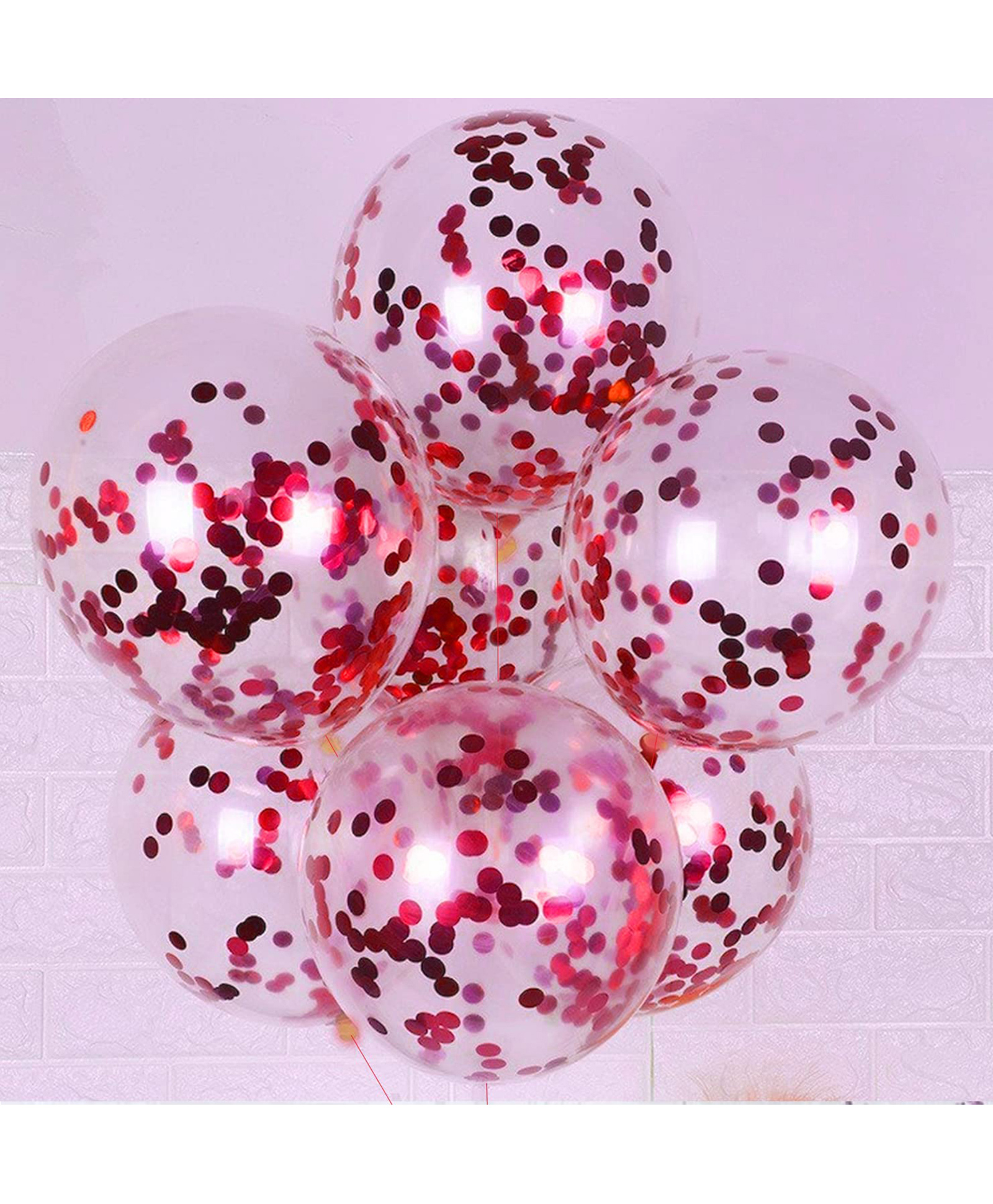 AMFIN Pack of 10 Transparent Balloons Bouquet Combo with Pre Filled Red Confetti & Ribbons for Birthday - Pink-picture-16