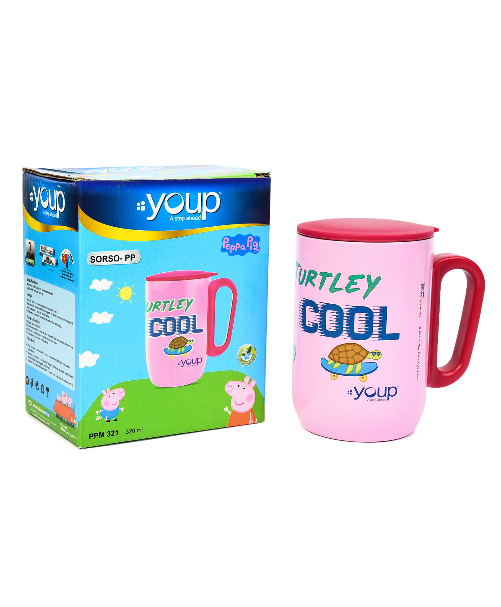 Youp Stainless Steel Pink Color Peppa Pig Cool Insulated Mug with Cap - 320 ml-image-19