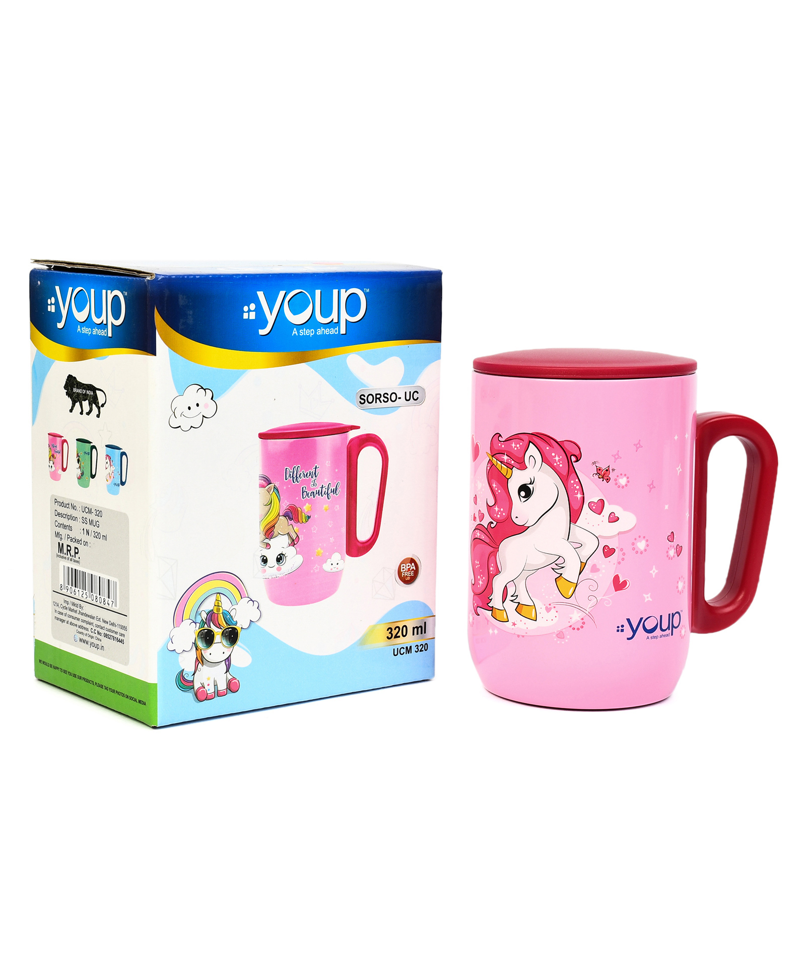 Youp Stainless Steel Pink Color Unicorn Your Unicorn has Arrived Insulated Mug with Cap - 320 ml-picture-18