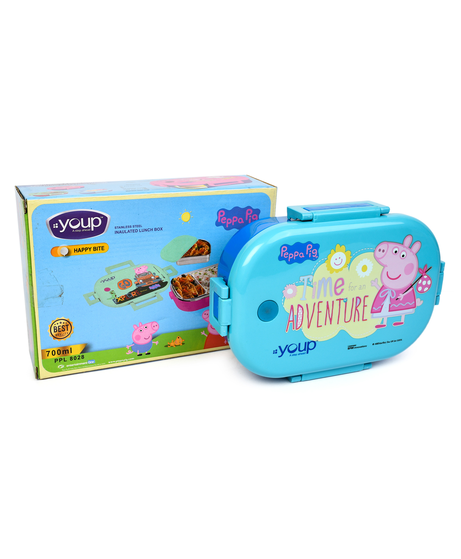 Youp Stainless Steel Peppa Pig Theme Kids Lunch Box Happy Bite 700 ml - Blue-image-38