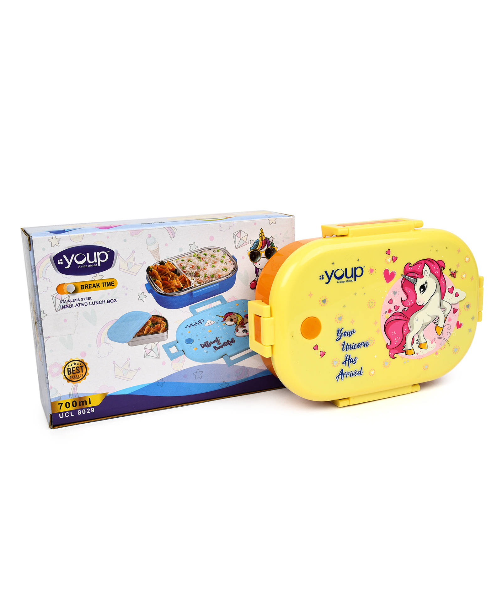 Youp Stainless Steel Unicorn Theme Kids Lunch Box Break Time 700 ml - Orange-picture-7