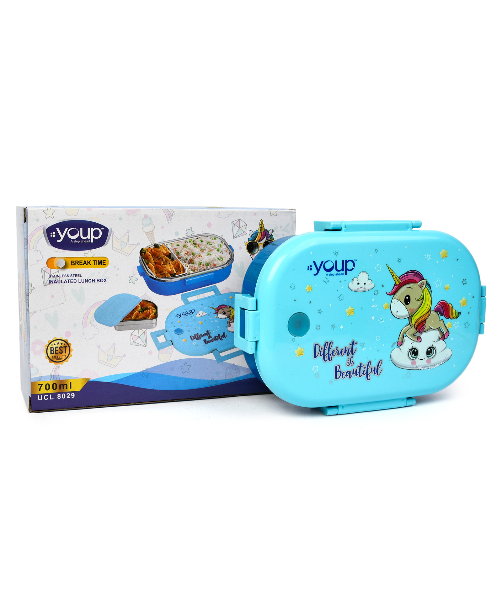 Youp Stainless Steel Unicorn Theme Kids Lunch Box Break Time 700 ml - Blue-image-46
