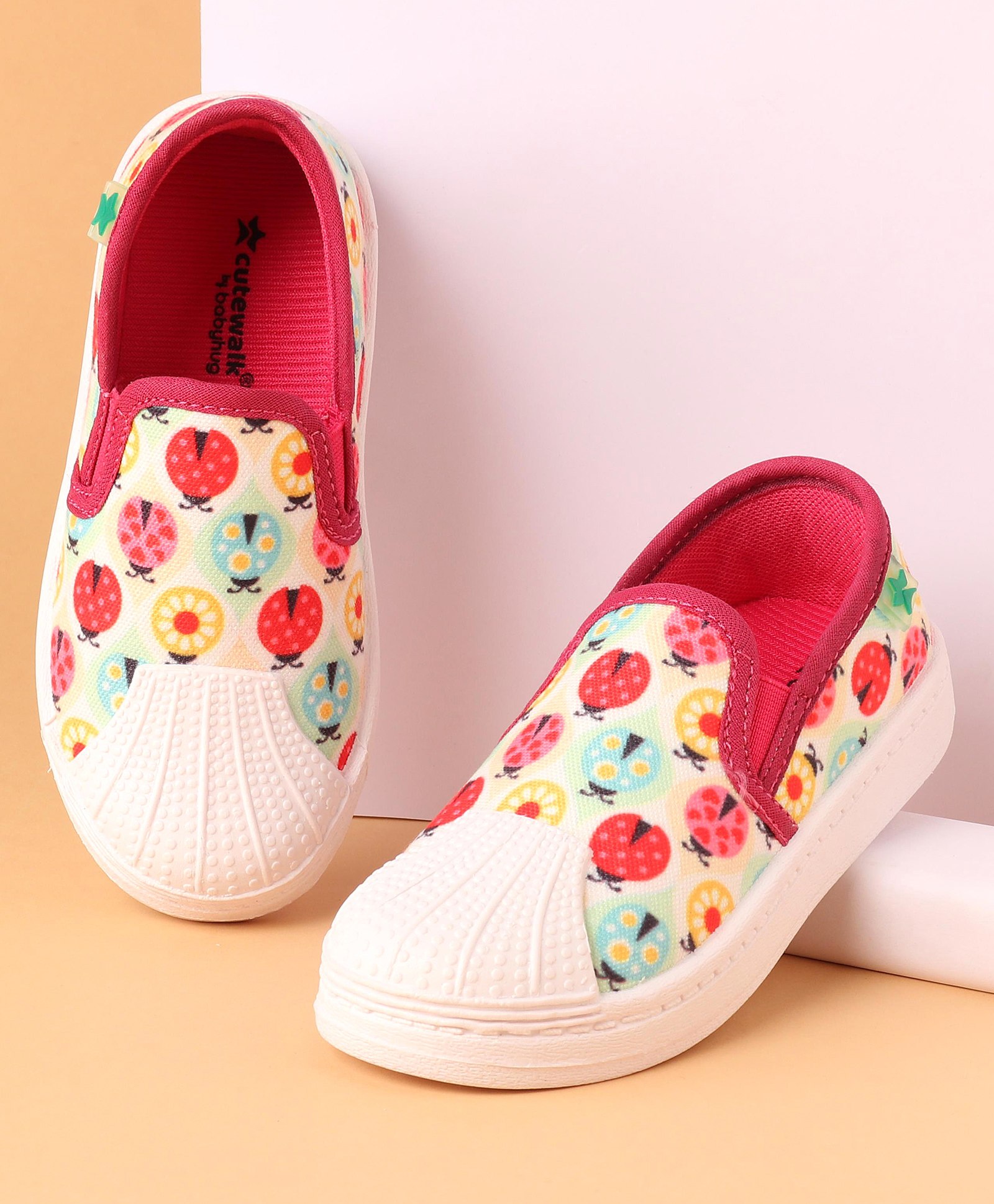 Cute Walk by Babyhug Slip On Bugs Printed Casual Shoes - Pink-image-4