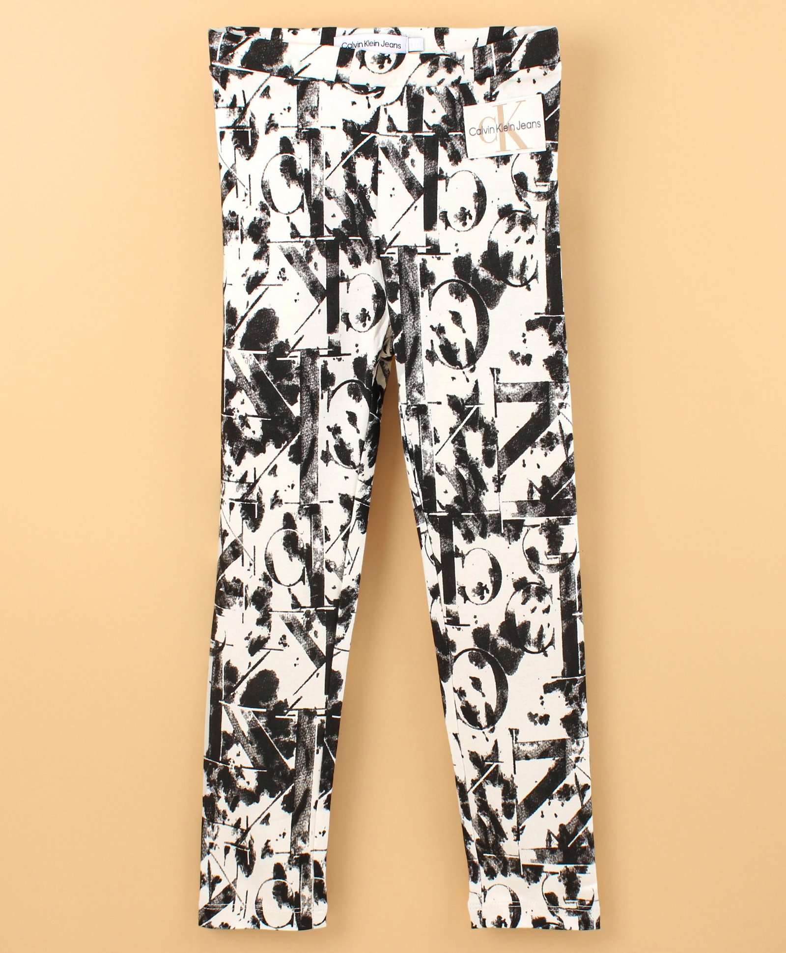 Calvin Klein Cotton Full Length Leggings Text Print- Black & White-picture-19