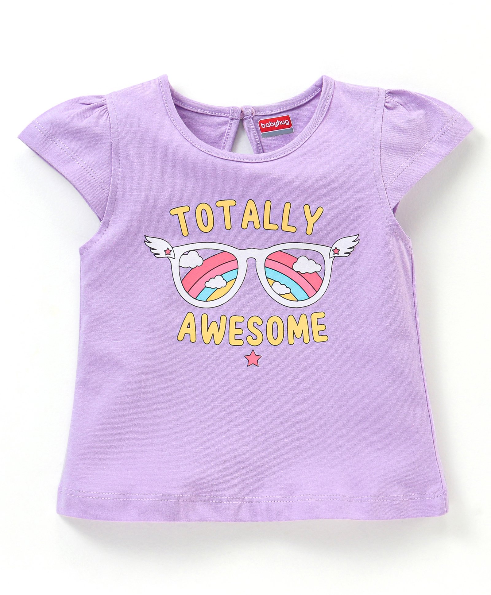 Babyhug 100% Cotton Knit Cap Sleeves Graphics Detailing Tee - Light Purple-image-11