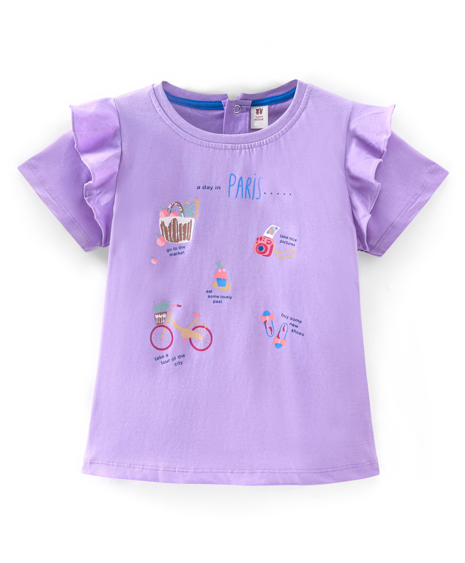 ToffyHouse 100% Cotton Half Sleeves Paris Printed Top - Lavender-image-25