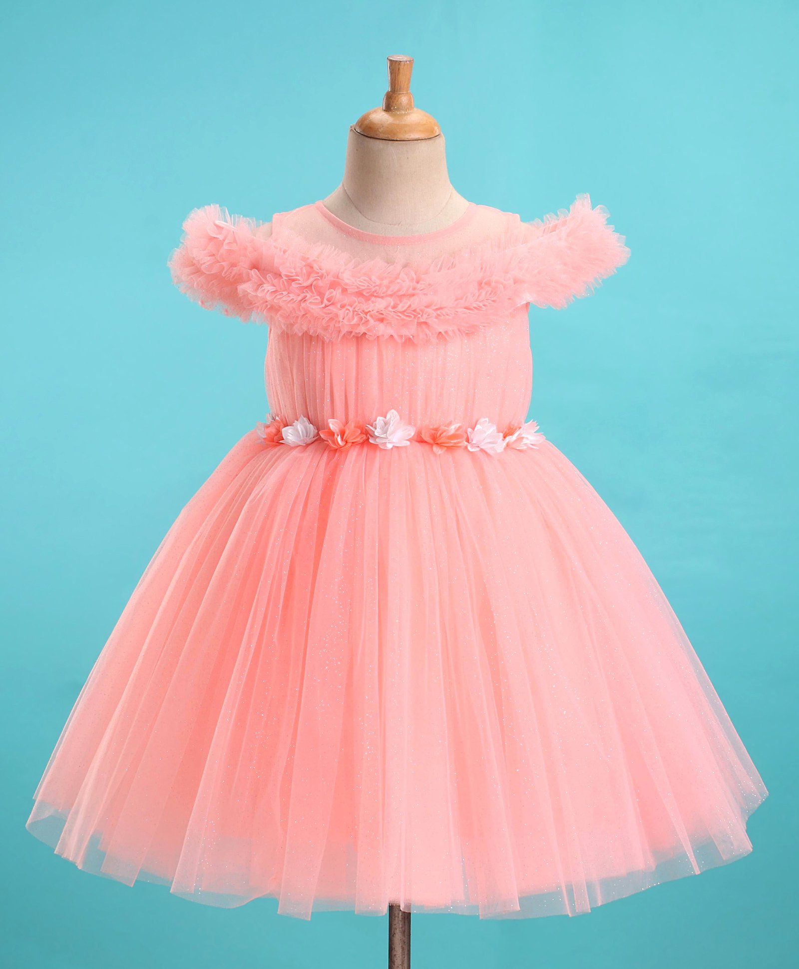 Bluebell Cold Shoulder with Corsage Detailing Party Dress - Orange-image-8
