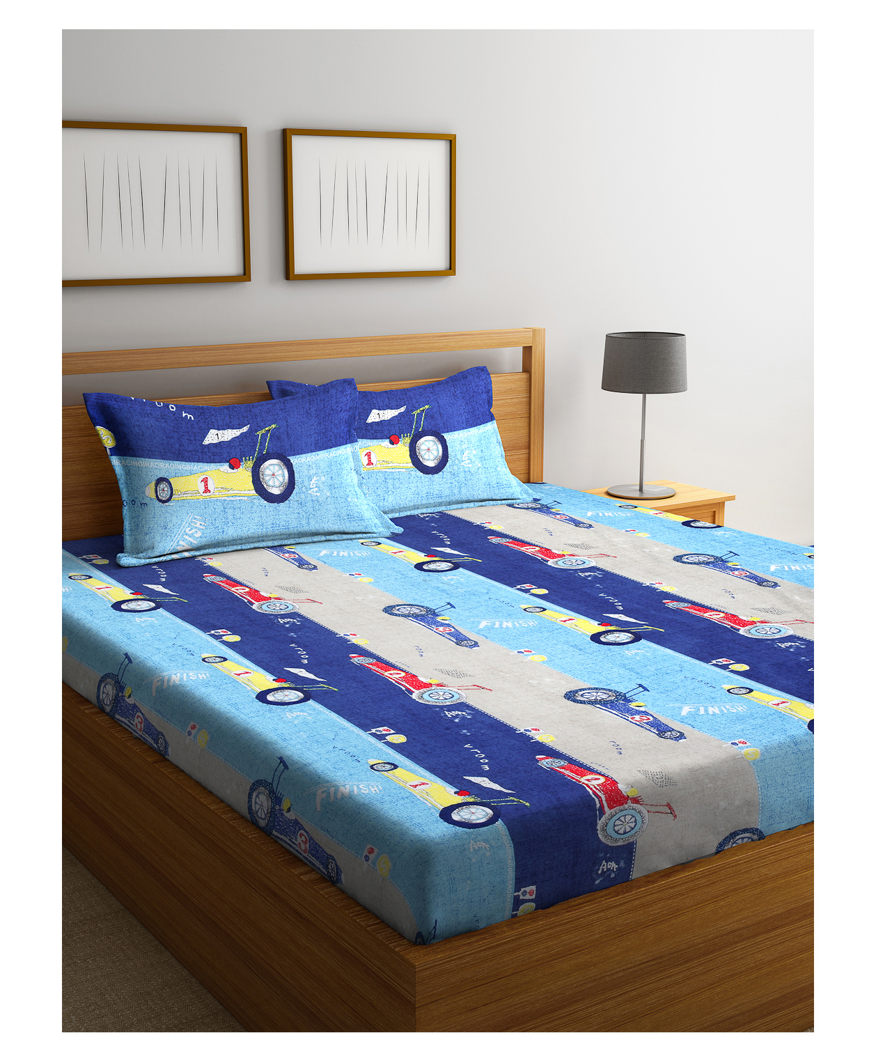 FABINALIV Kids Double Bedsheet with 2 Pillow Covers 210 TC Polycotton Cartoon  Blue-image-36