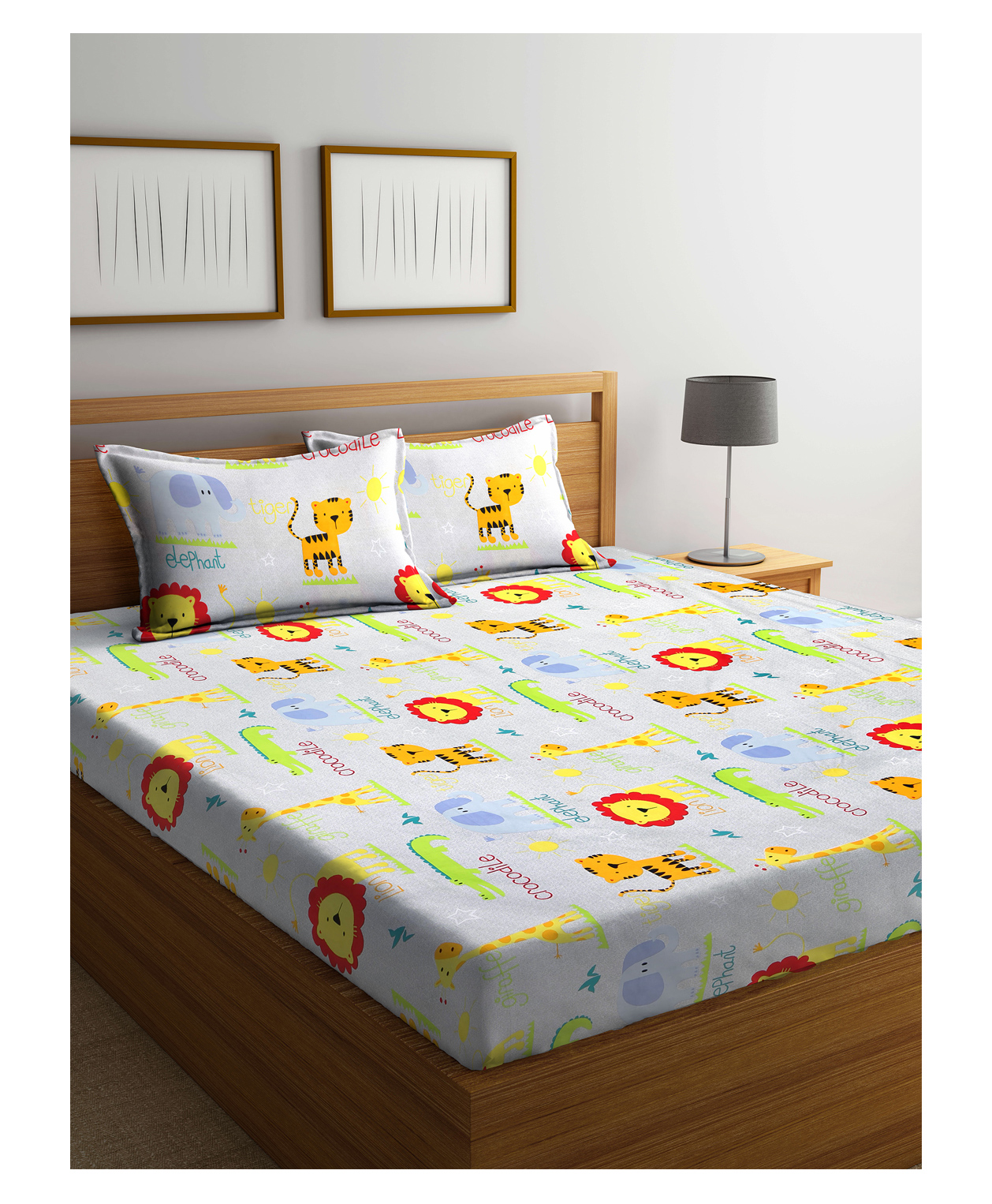 FABINALIV Kids Double Bedsheet with 2 Pillow Covers 210 TC Polycotton Cartoon  Grey-image-37