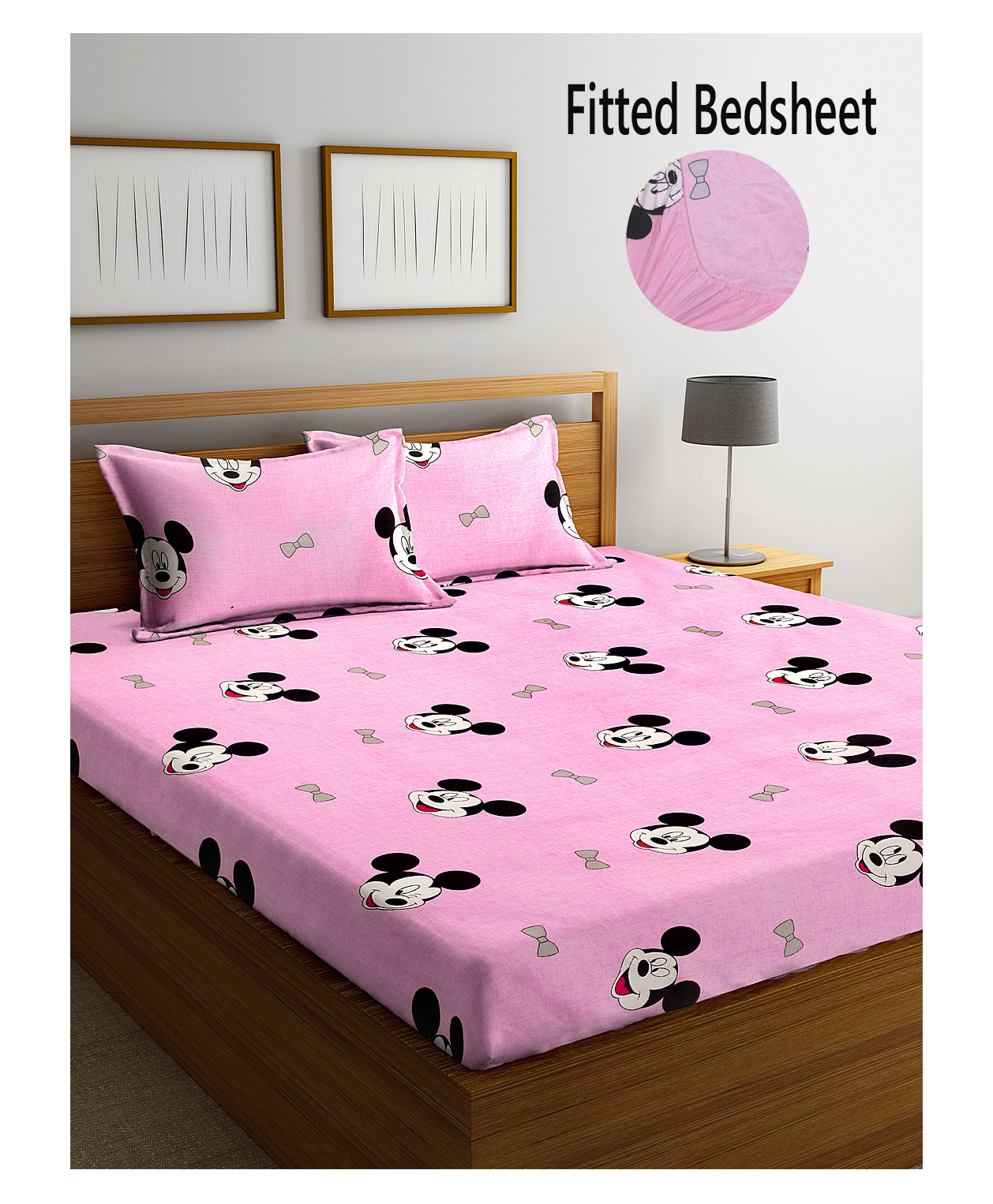 FABINALIV Kids Elastic Double Bedsheet with 2 Pillow Covers 210 TC Polycotton Cartoon  Pink-picture-22