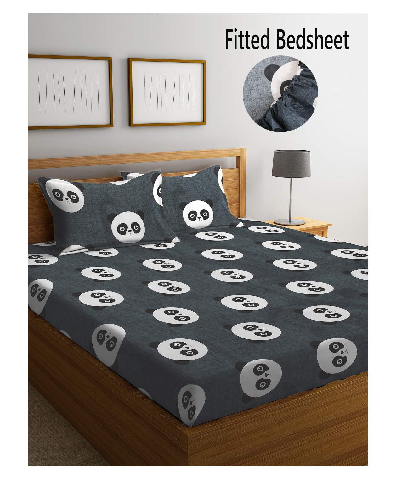 FABINALIV Kids Elastic Double Bedsheet with 2 Pillow Covers 210 TC Polycotton Cartoon  Grey-image-35