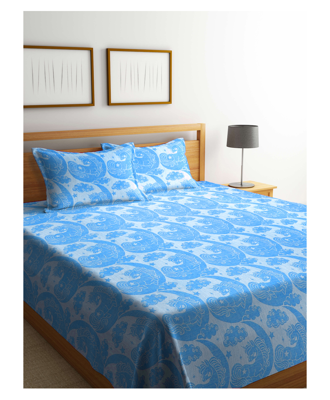 FABINALIV Kids Handwoven Double Bedcover with 2 Pillow Covers 300 TC 100% Cotton Cartoon  Blue-picture-36