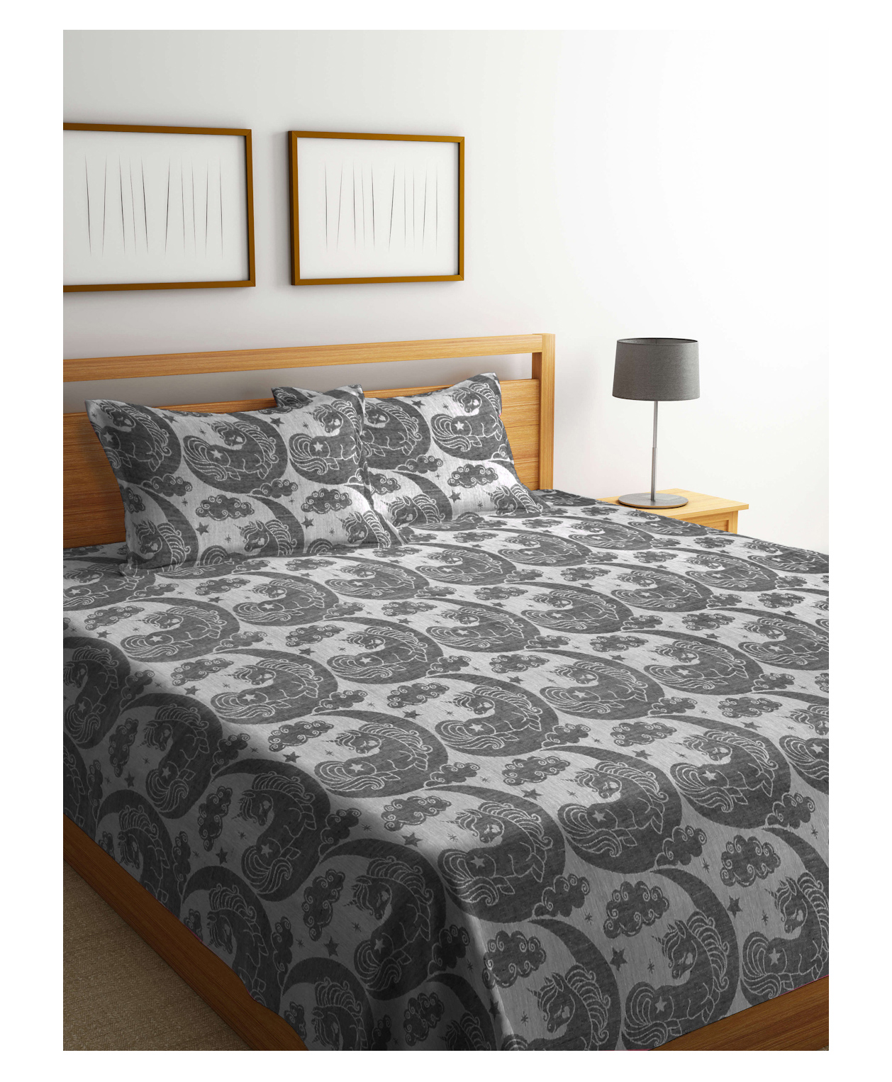 FABINALIV Kids Handwoven Double Bedcover with 2 Pillow Covers 300 TC 100% Cotton Cartoon  Brown-image-41