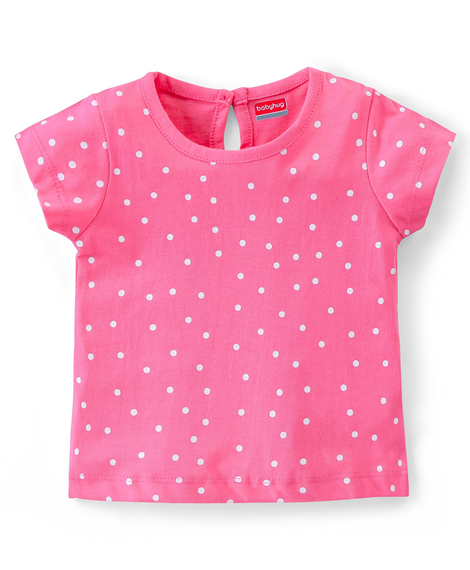 Babyhug 100% Cotton Half Sleeves Polka Dots Printed Tee - Pink-image-2