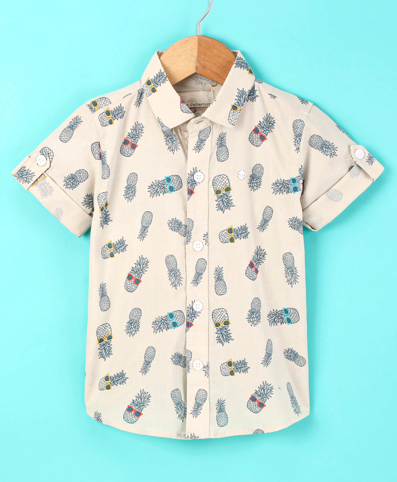 Jash Kids Half Sleeves Shirt Pineapple Print - Cream-picture-14