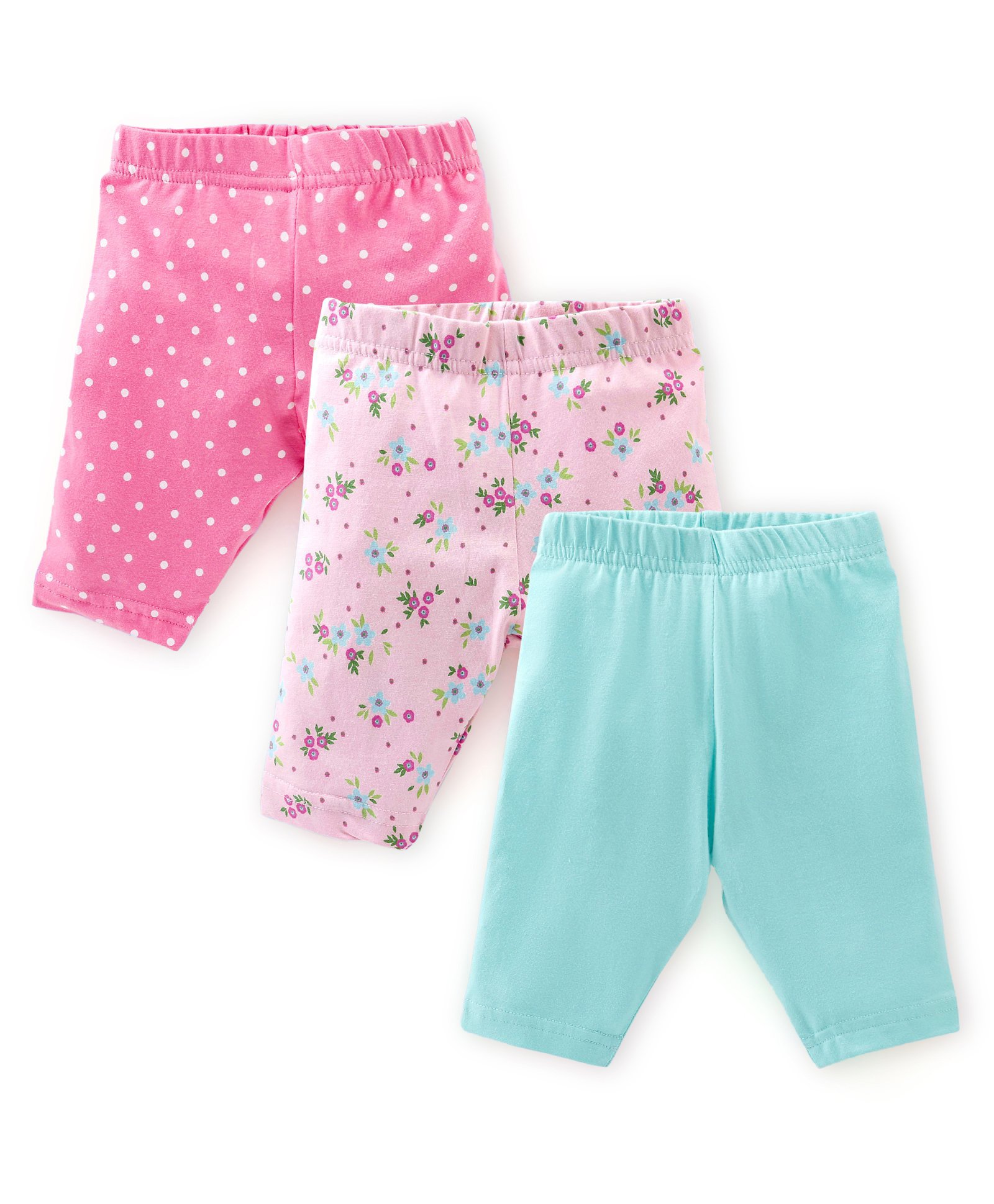 Babyhug Cotton Knit Three Fourth Leggings Polka Dots & Floral Print Pack of 3 - Pink & Sky Blue-picture-21
