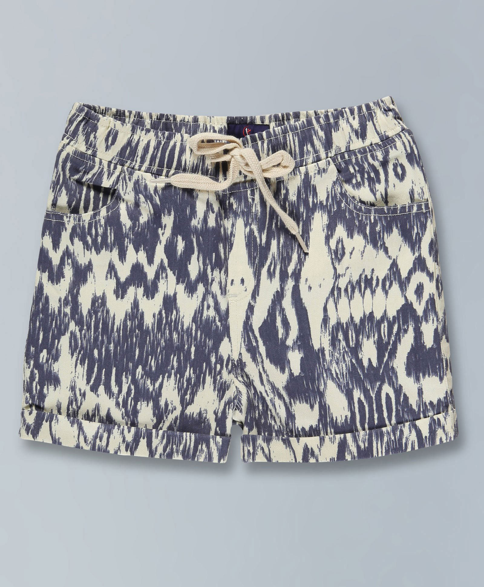 Kiddopanti Abstract Printed Basic Roll Up Hot Shorts - Blue White-picture-19