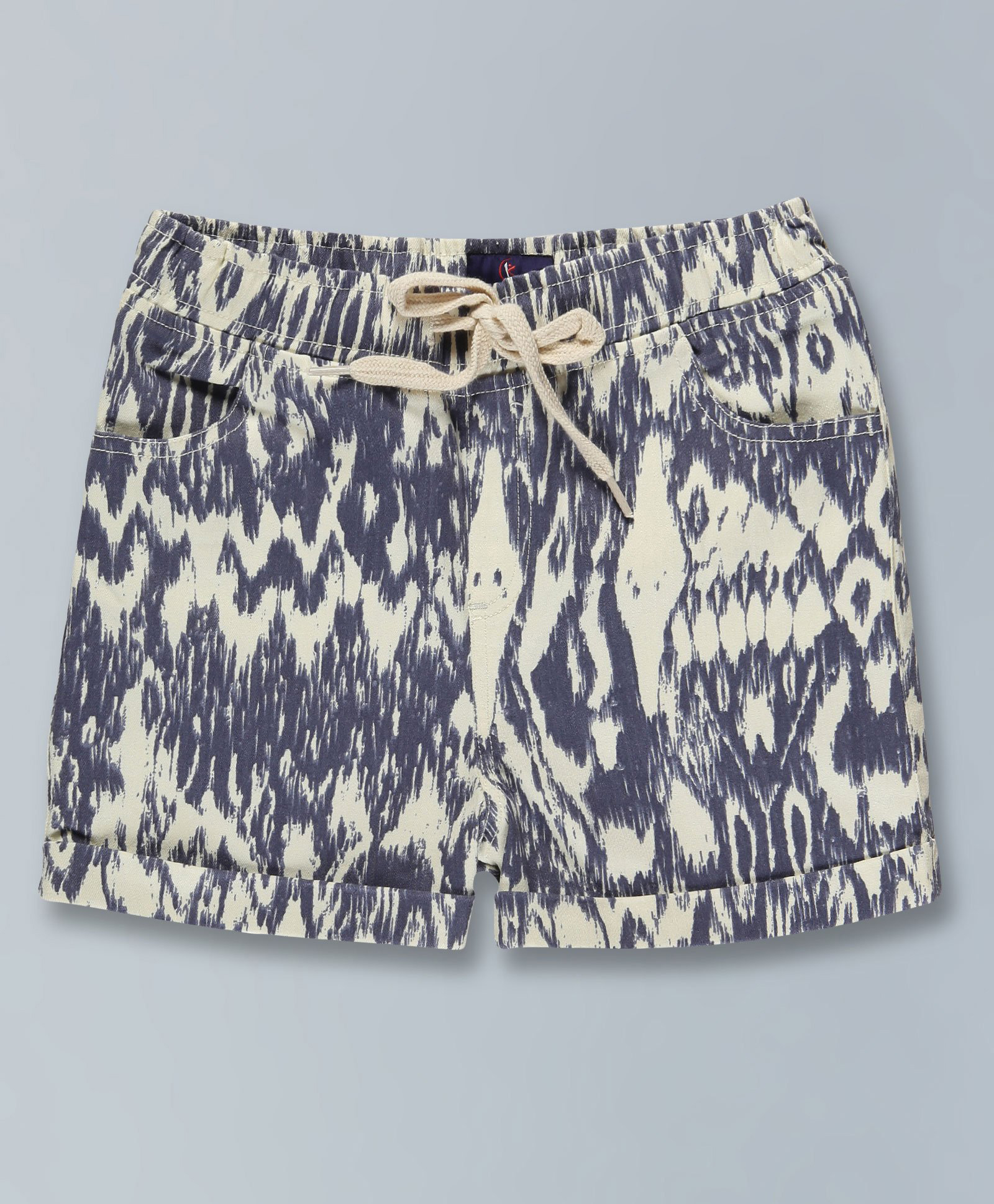 Kiddopanti Abstract Printed Basic Roll Up Hot Shorts - Blue White-picture-20