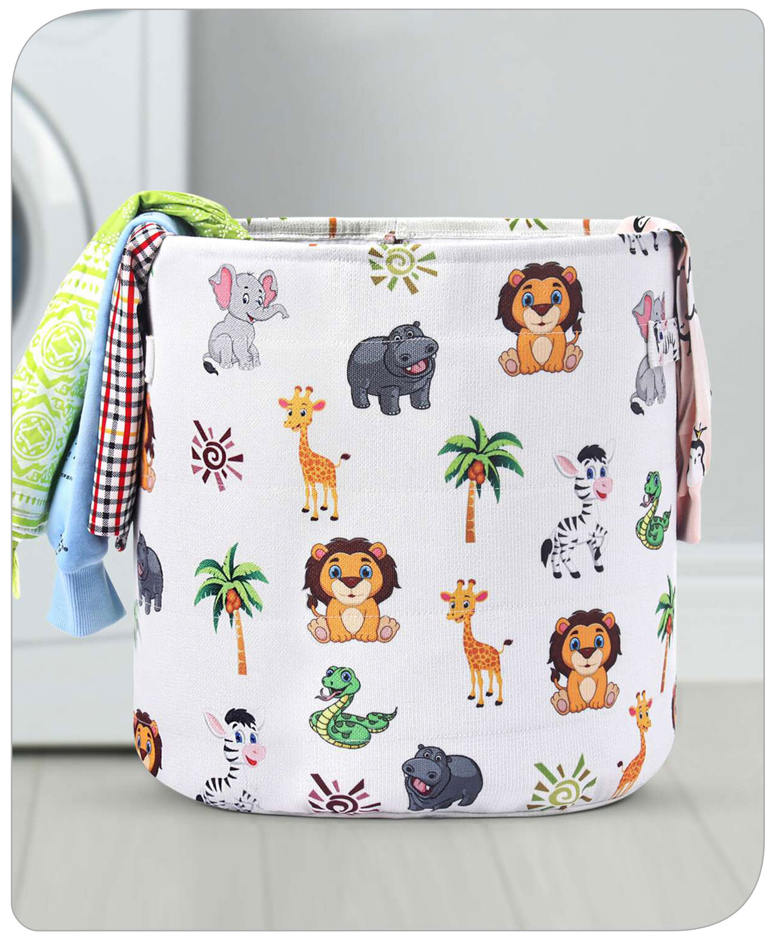 Babyhug Canvas Storage Bag Jungle Print- White-image-22