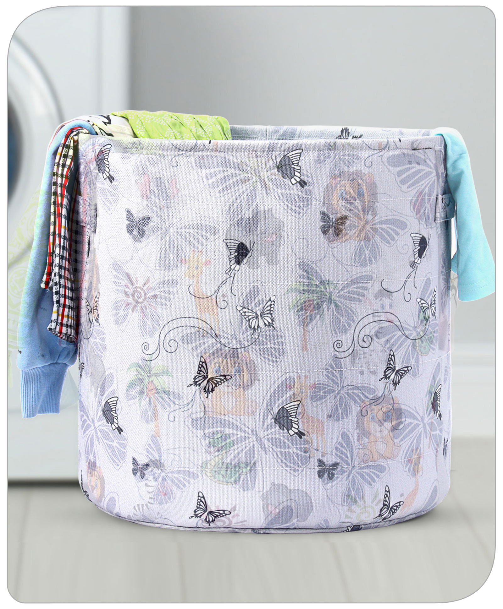 Babyhug Canvas Storage Bag Butterfly Print- Grey-image-20
