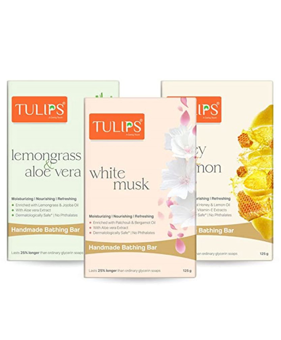 TULIPS Moisturizing Nourishing Refreshing Handmade Bathing Bar Soap 3 Fragrances - 125 g Each-image-40