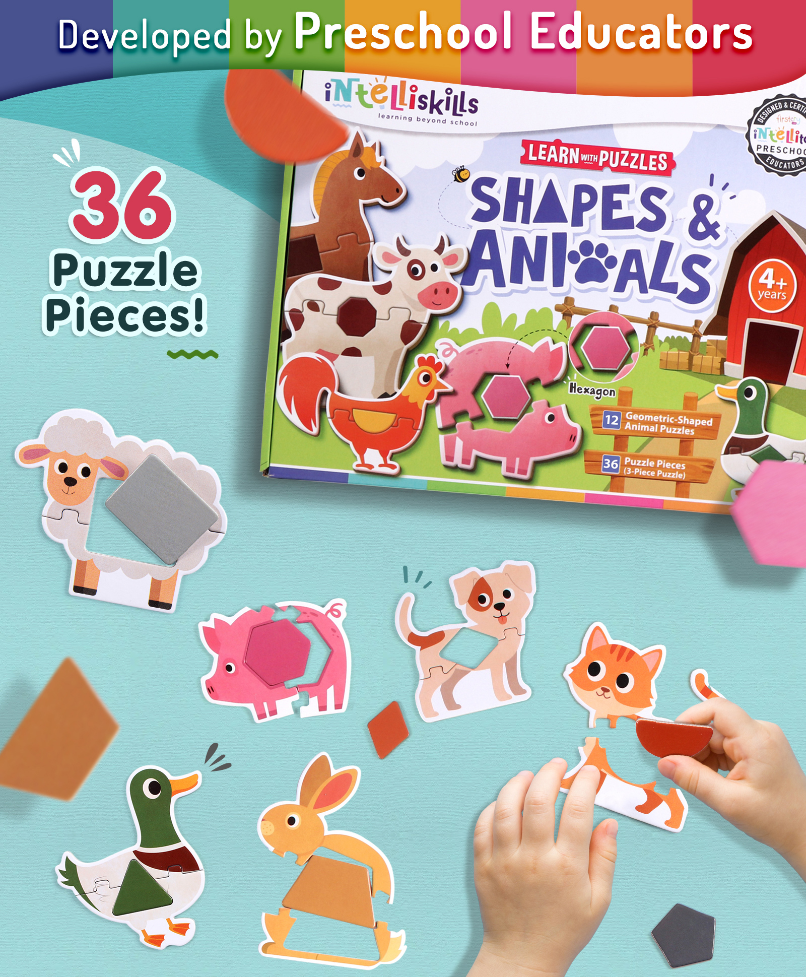 Intelliskills Premium Shapes & Animals Puzzles           for Early Learning and Productive Playtime - 36 Pieces-image-20