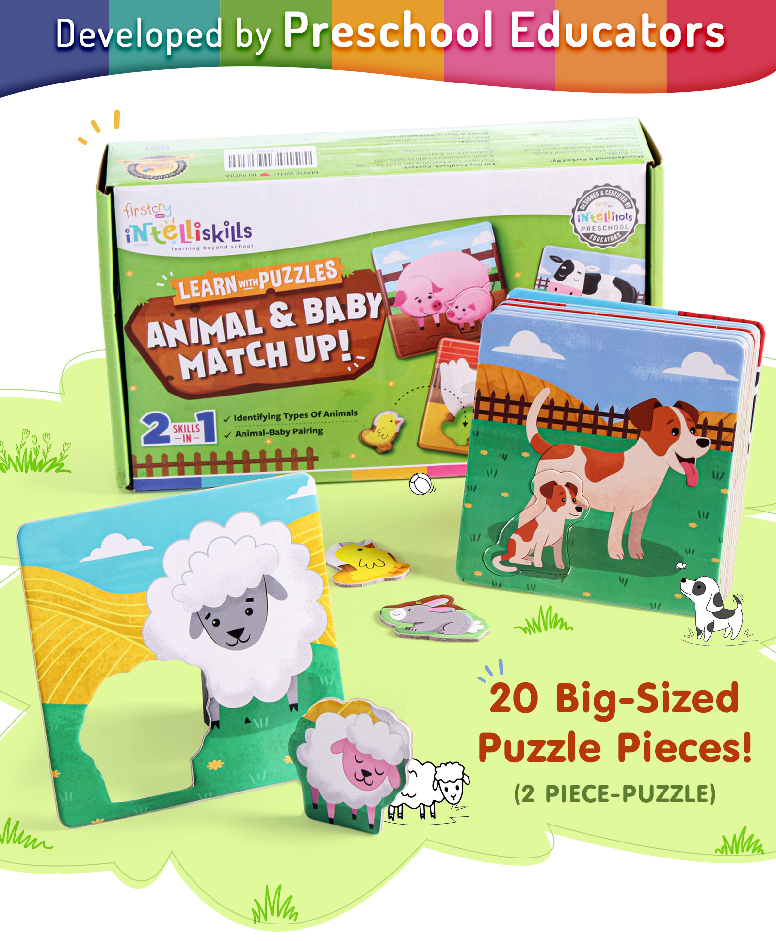 Intelliskills Animal & Baby Match Up Puzzles - 20 Jumbo Pieces-picture-16