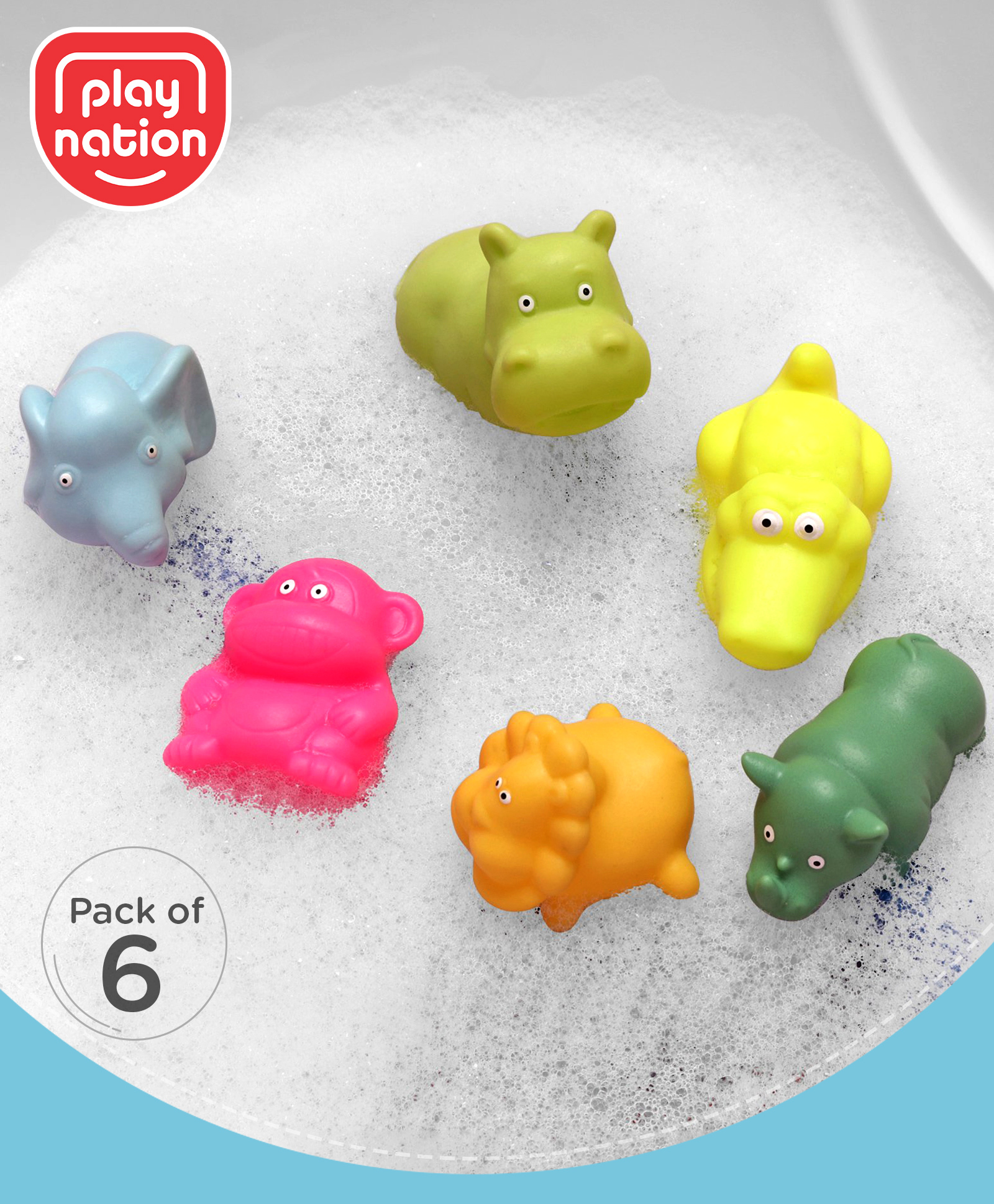 PlayNation Bath In Style Squeeze Toy Set Pack of 6 Jungle Animals- Multicolor