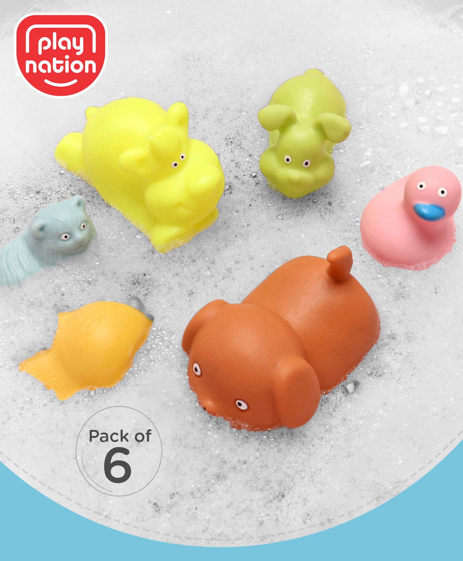 Play Nation Bath In Style Squeeze Toy Set Pet Animals Pack Of 6- Multicolor