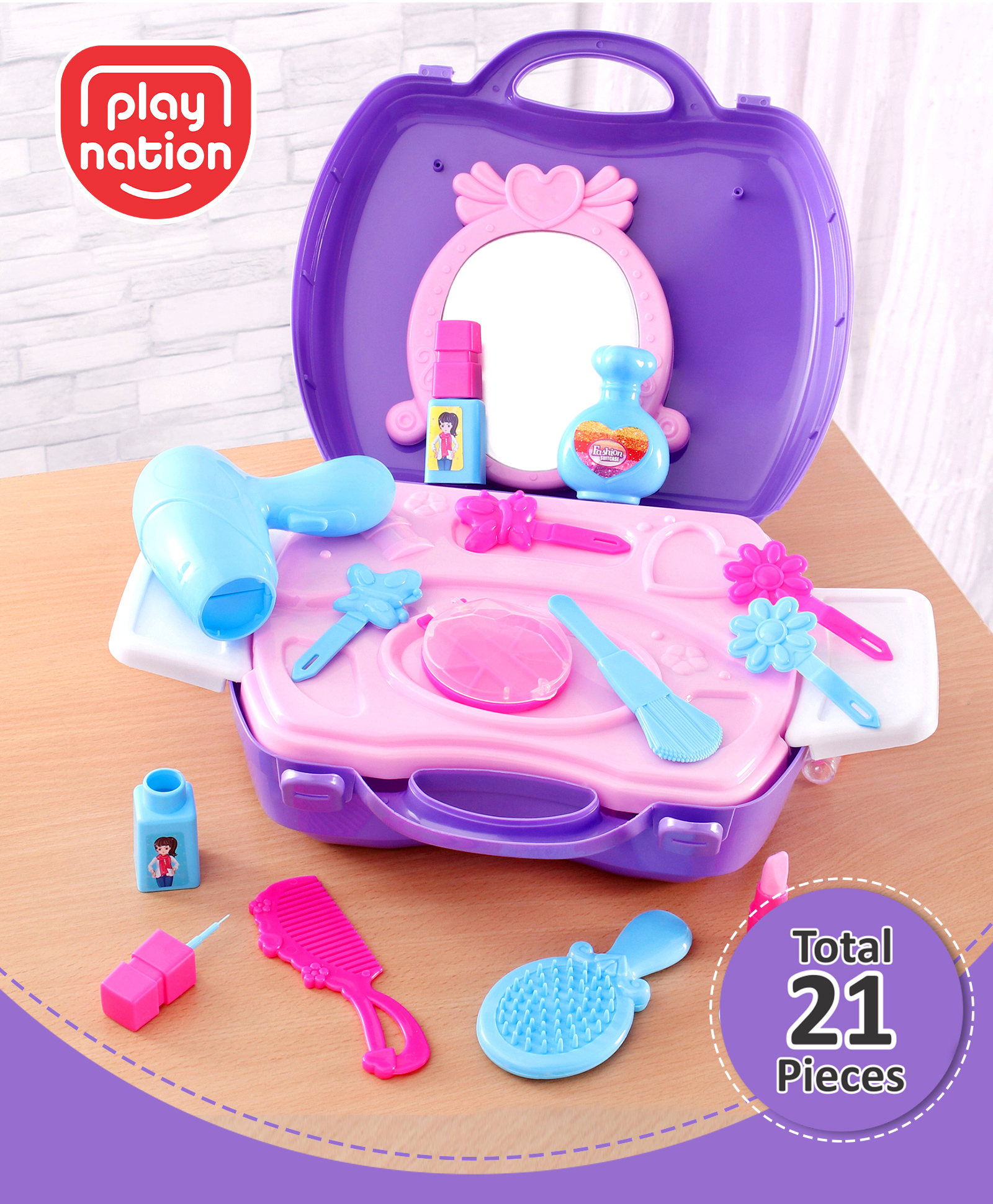 play nation Playnation My Vanity Makeup Suitcase Playset 21 Pieces - Multicolour-picture-25