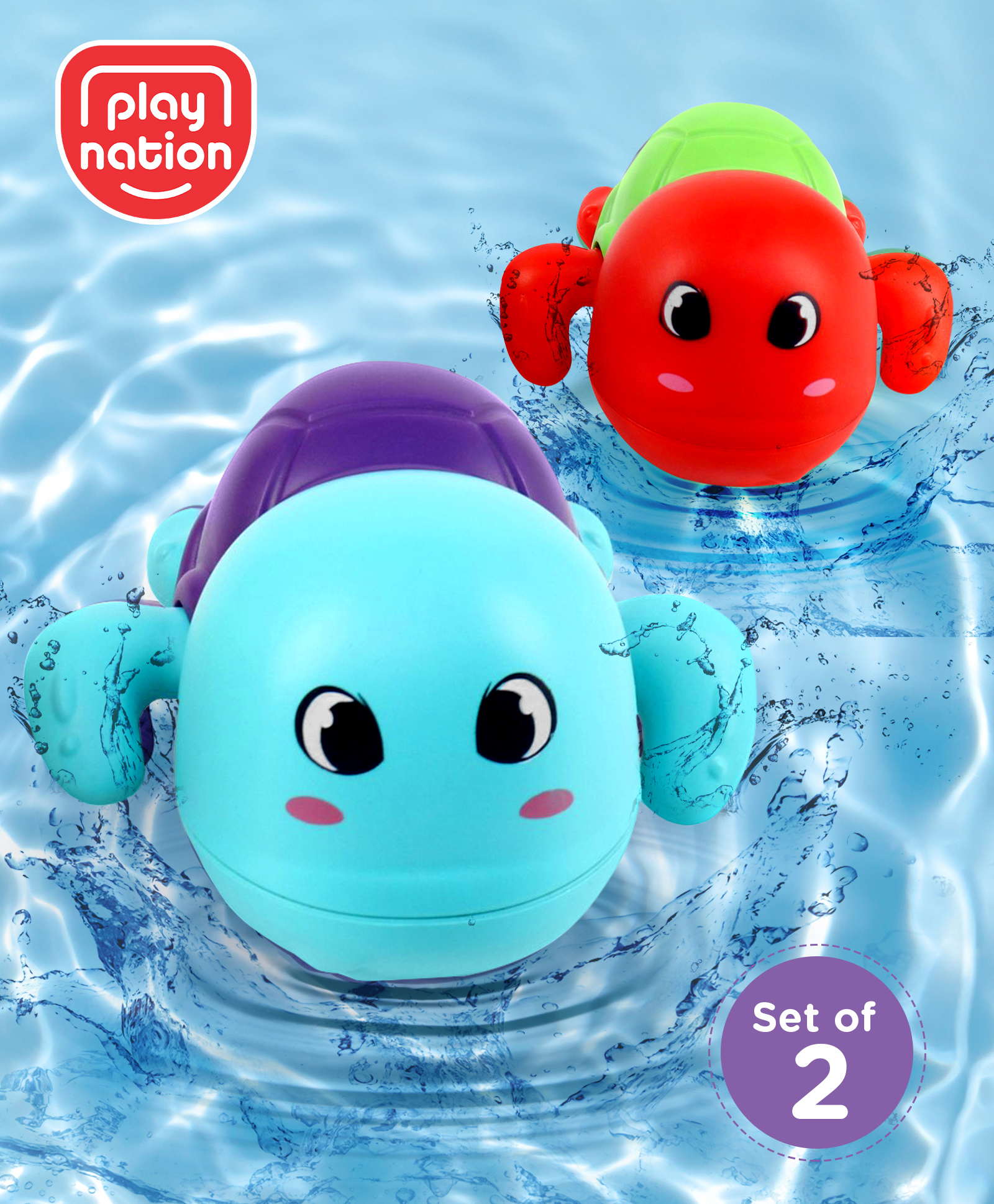 Play Nation Swimming Turtle Wind Up Bath Toys Pack Of 2 - Multicolor