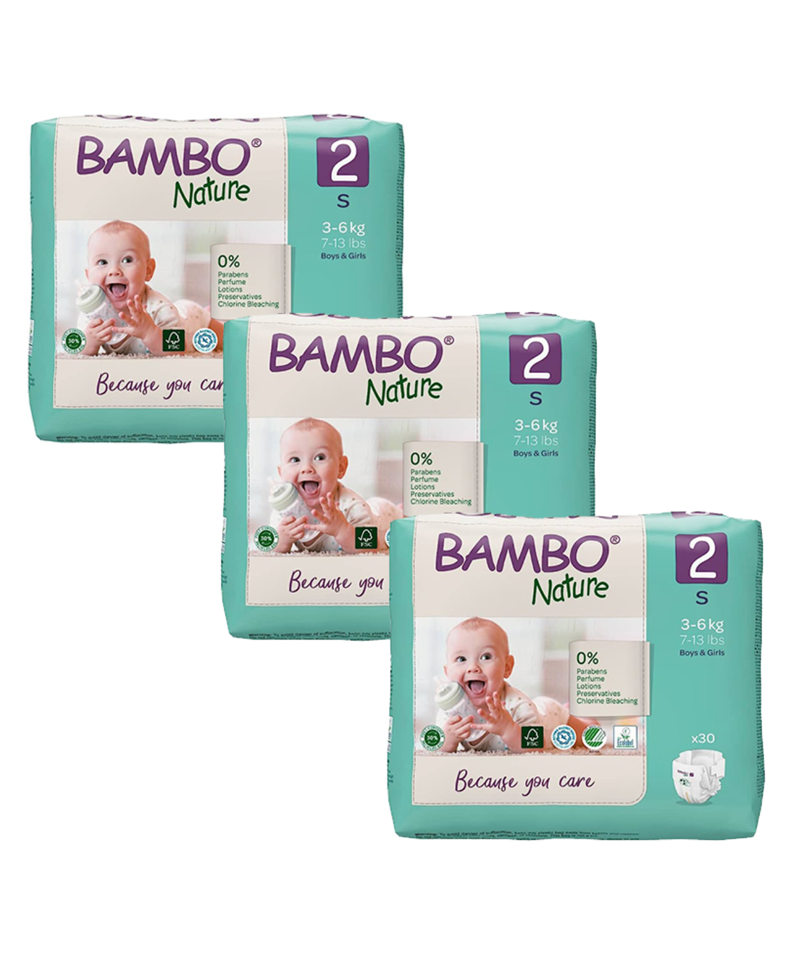 Bambo Nature Eco Friendly Tape Diapers with Wetness Indicator Small Size Pack Of 3 - 90 Pieces