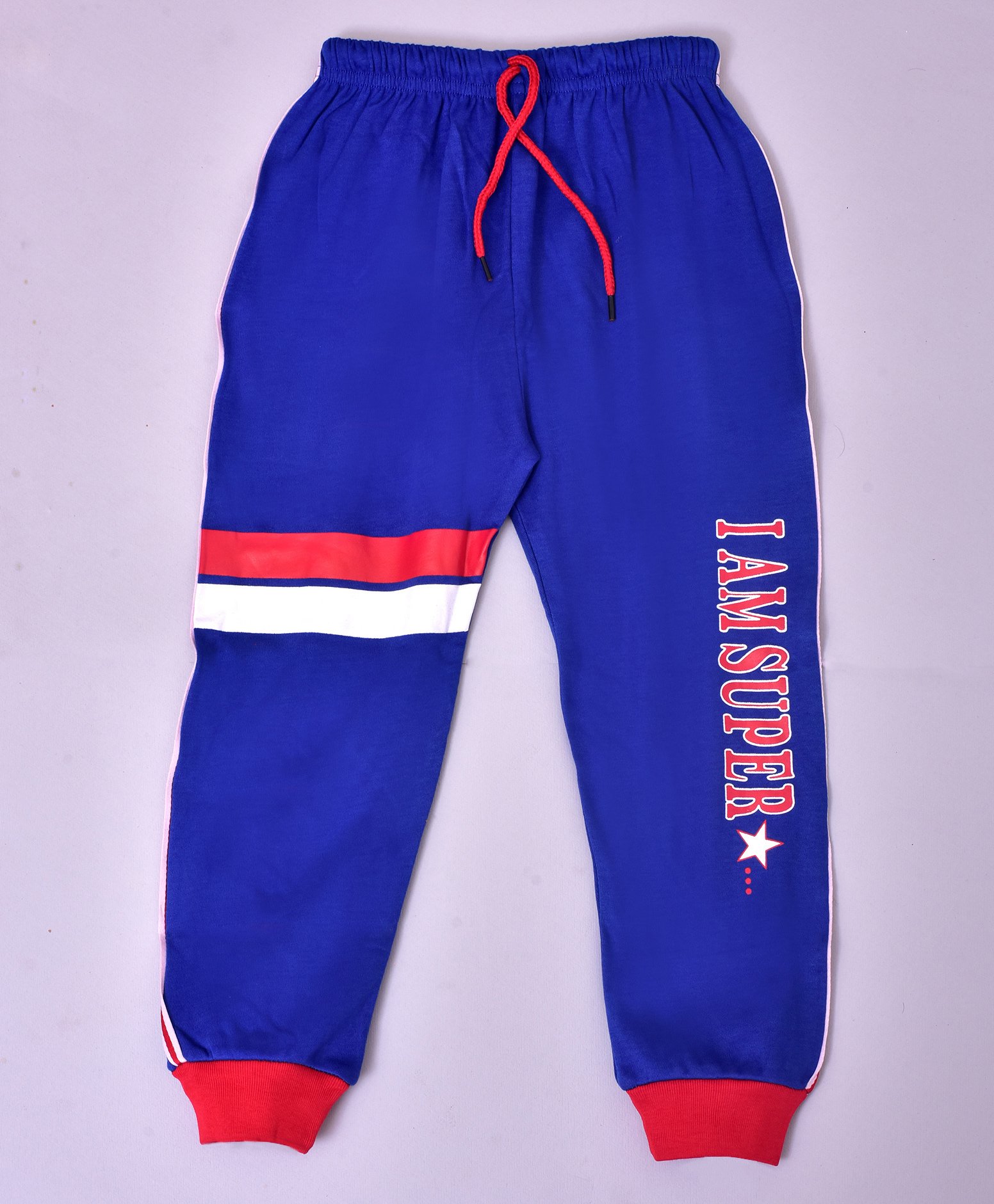 hrit Kiwi 100% Cotton I AM Super Star Printed Striped Ribbed Lounge Pant - Blue-picture-23