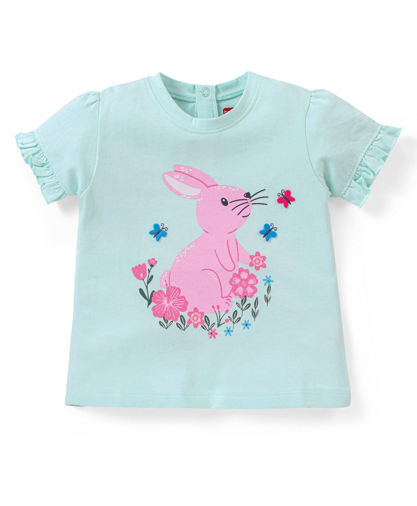 Babyhug 100% Cotton Knit Half Sleeves Tee With Graphics Applique & Frill Detailing Bunny Print- Light Green-image-24