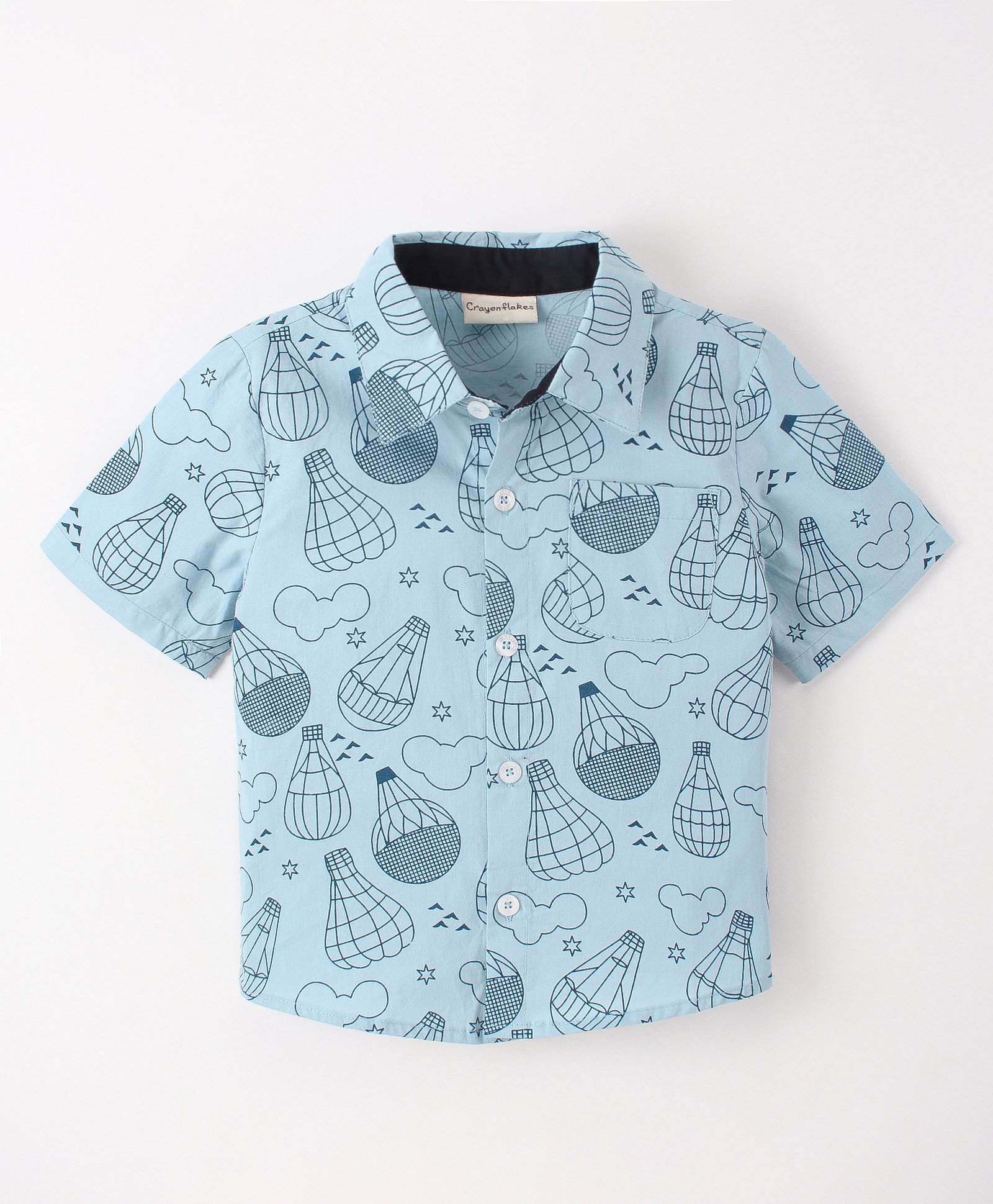 CrayonFlakes Half Sleeves Hot Air Balloons Printed  Shirt - Blue-picture-4