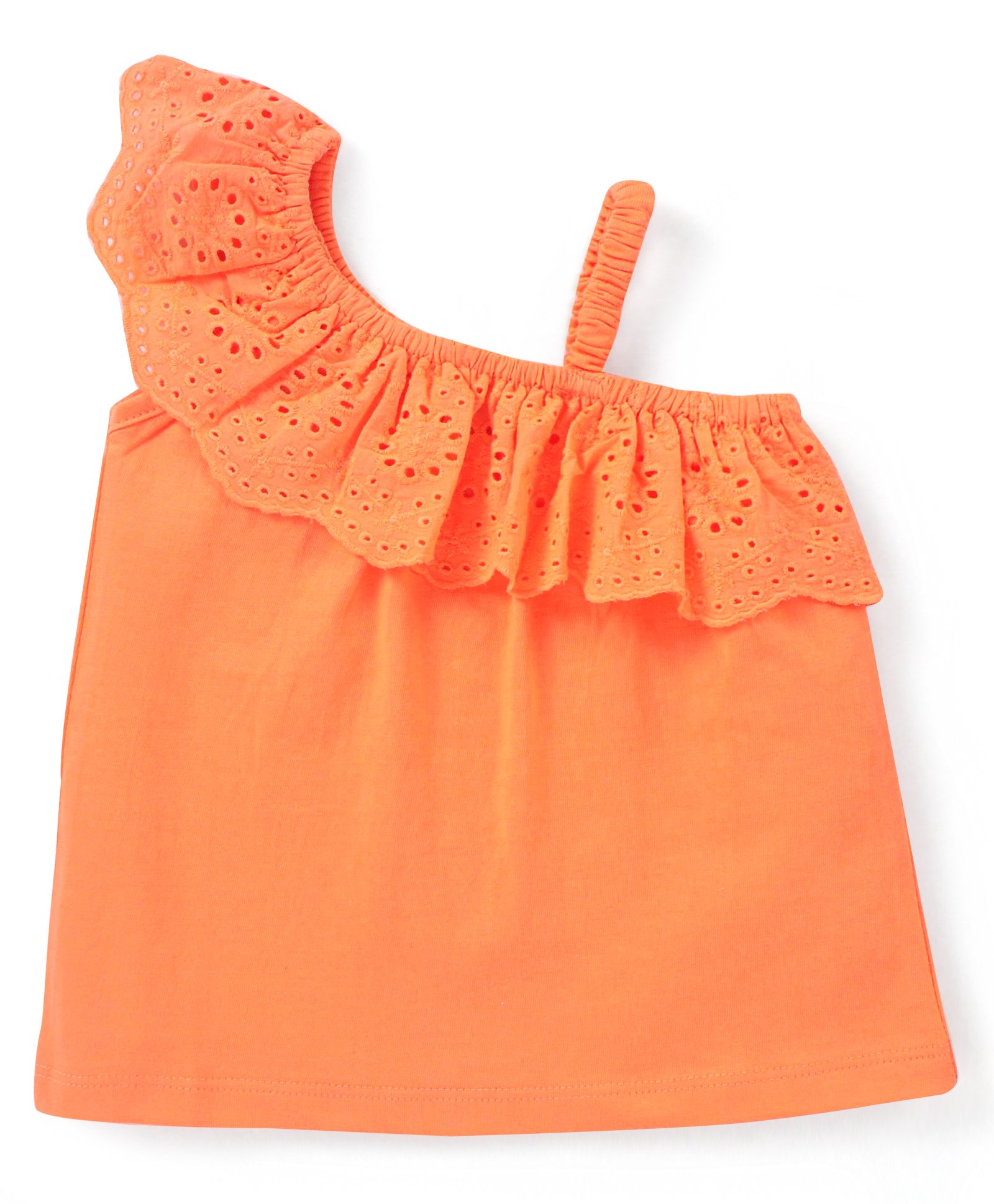 Babyhug 100% Cotton Schifilli  Woven Sleeveless Top with Frilled Detailing - Orange-picture-31