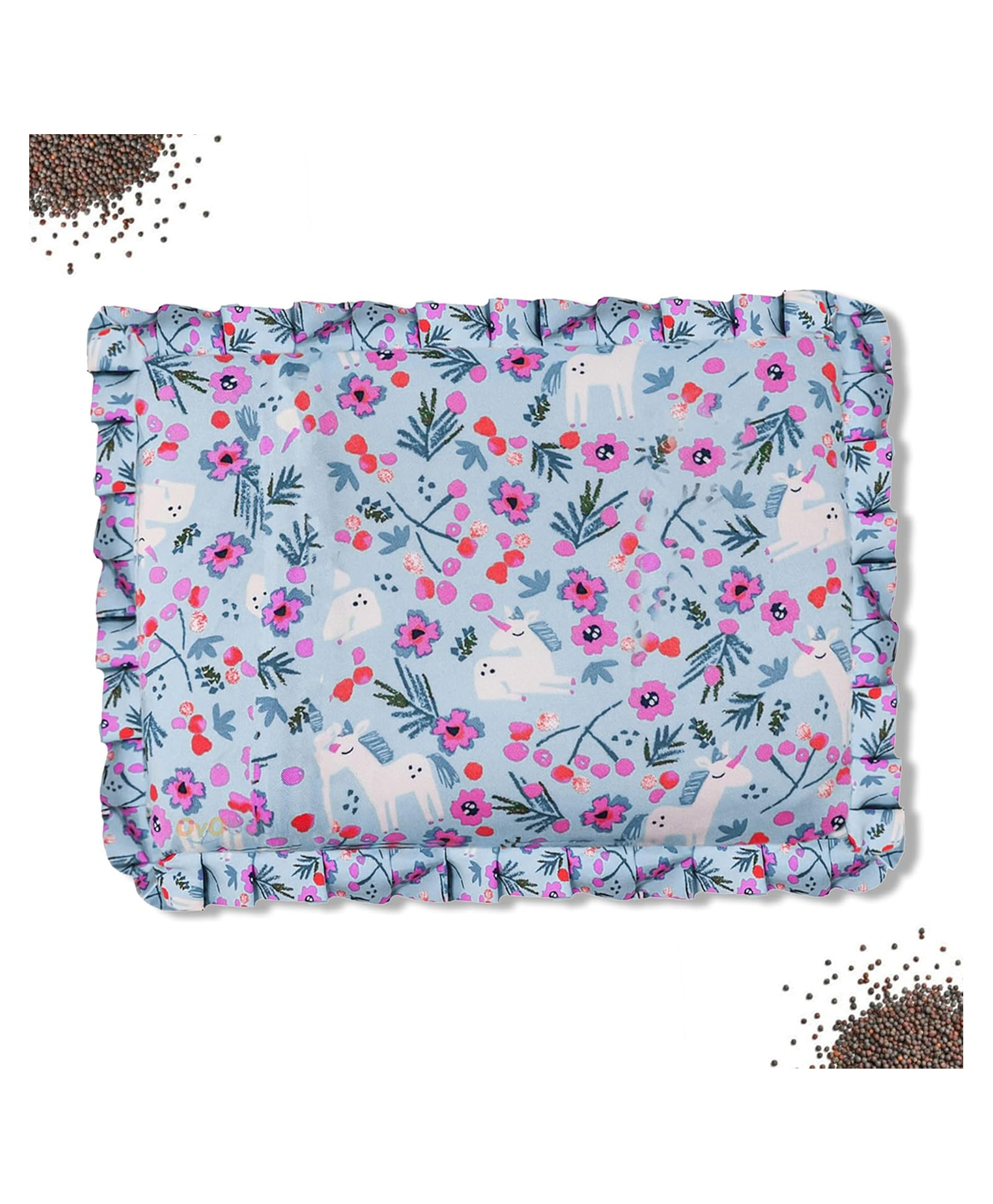 Oyo Baby Cotton Head Shaping Mustard Seeds Rai Pillow Takiya Detachable Deer & Flower Printed - Blue-picture-22
