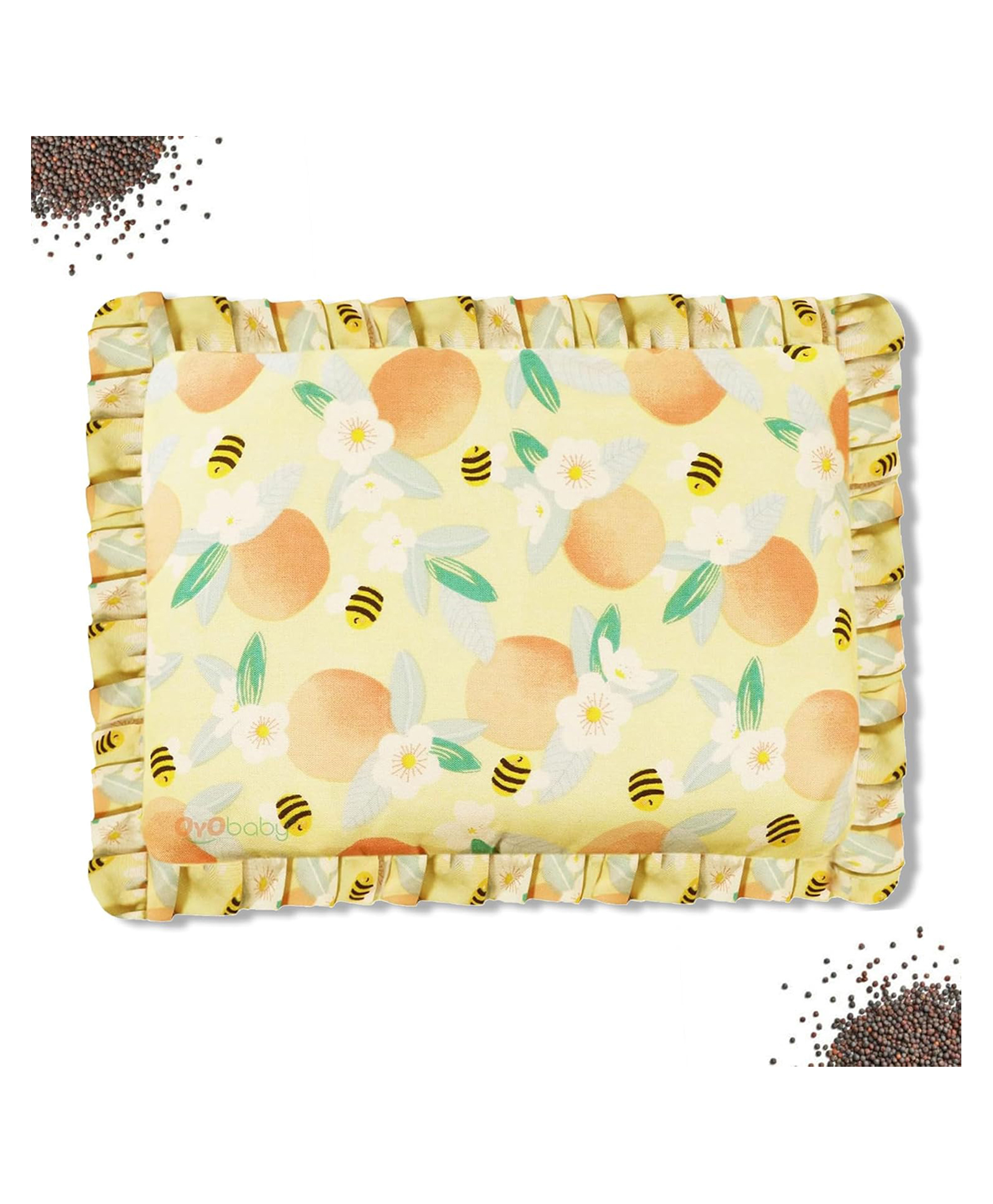 Oyo Baby Cotton Head Shaping Mustard Seeds Pillow for Newborn Baby Round Head Shaping Baby Pillow Honey Bees Printed - Orange-picture-23
