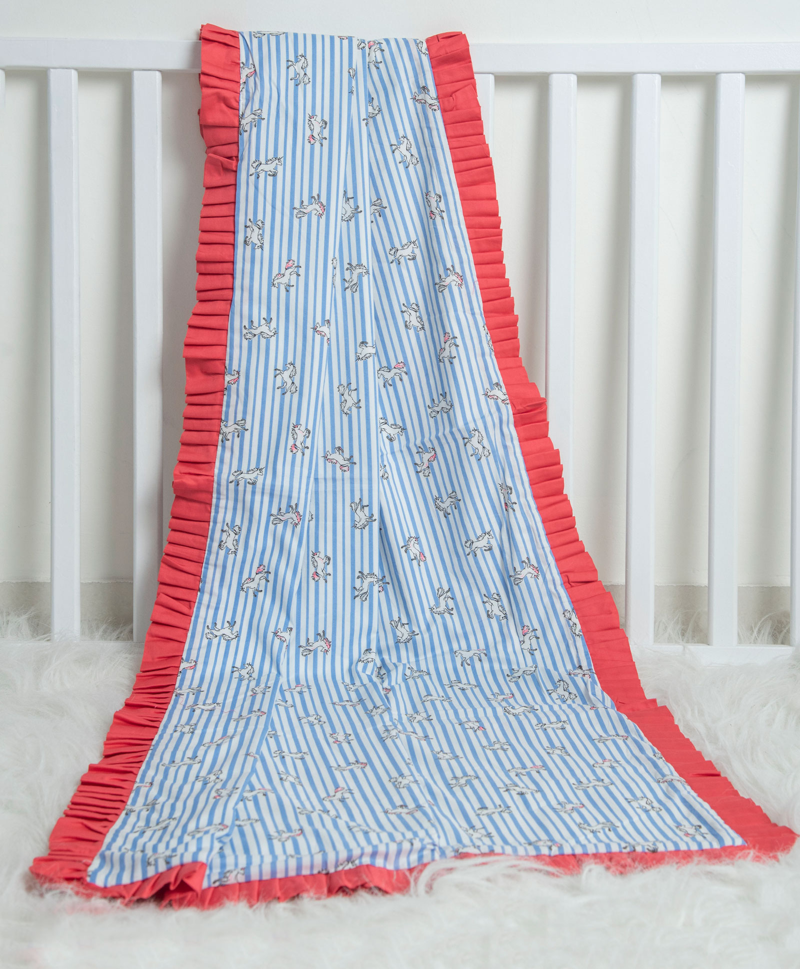 Blooming Buds Unicorn & Striped Toddler Dohar - White and Coral red-picture-12