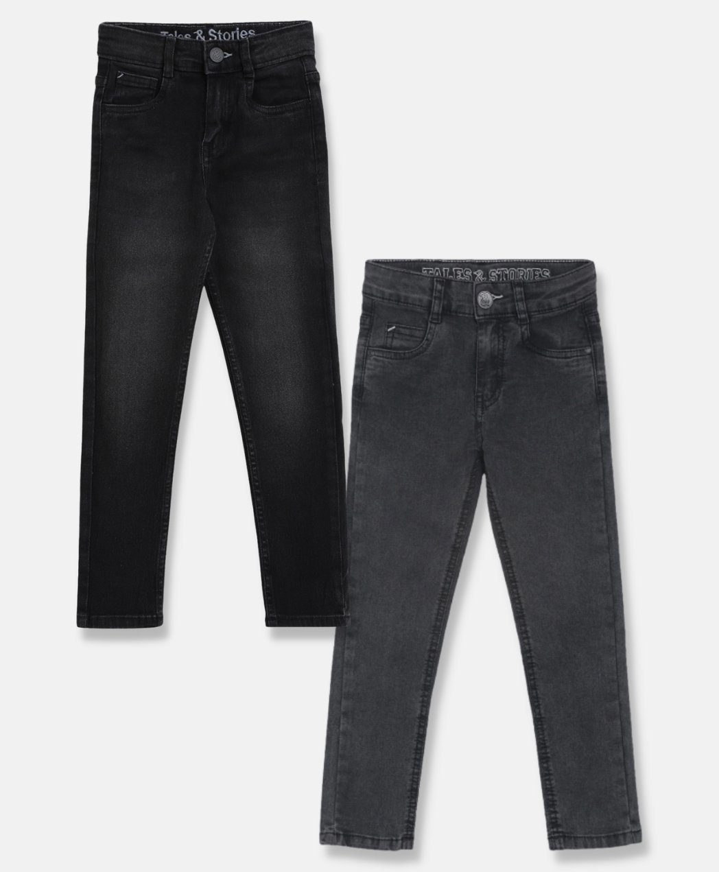 Tales & Stories Pack Of 2 Button Down Solid Jeans - Black & Dark Grey-picture-13