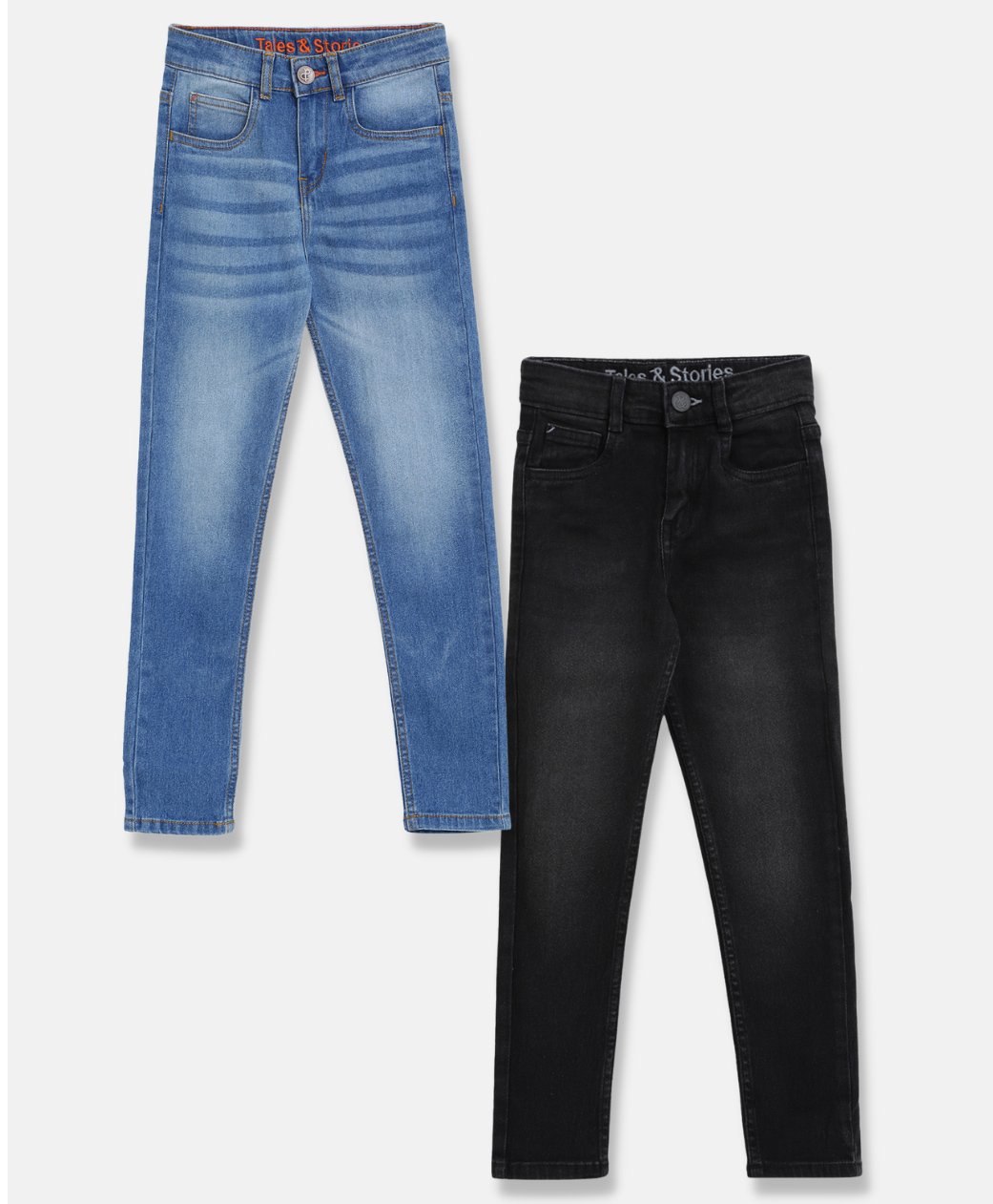 Tales & Stories Pack Of 2 Button Down Solid Jeans - Light Blue & Black-picture-19