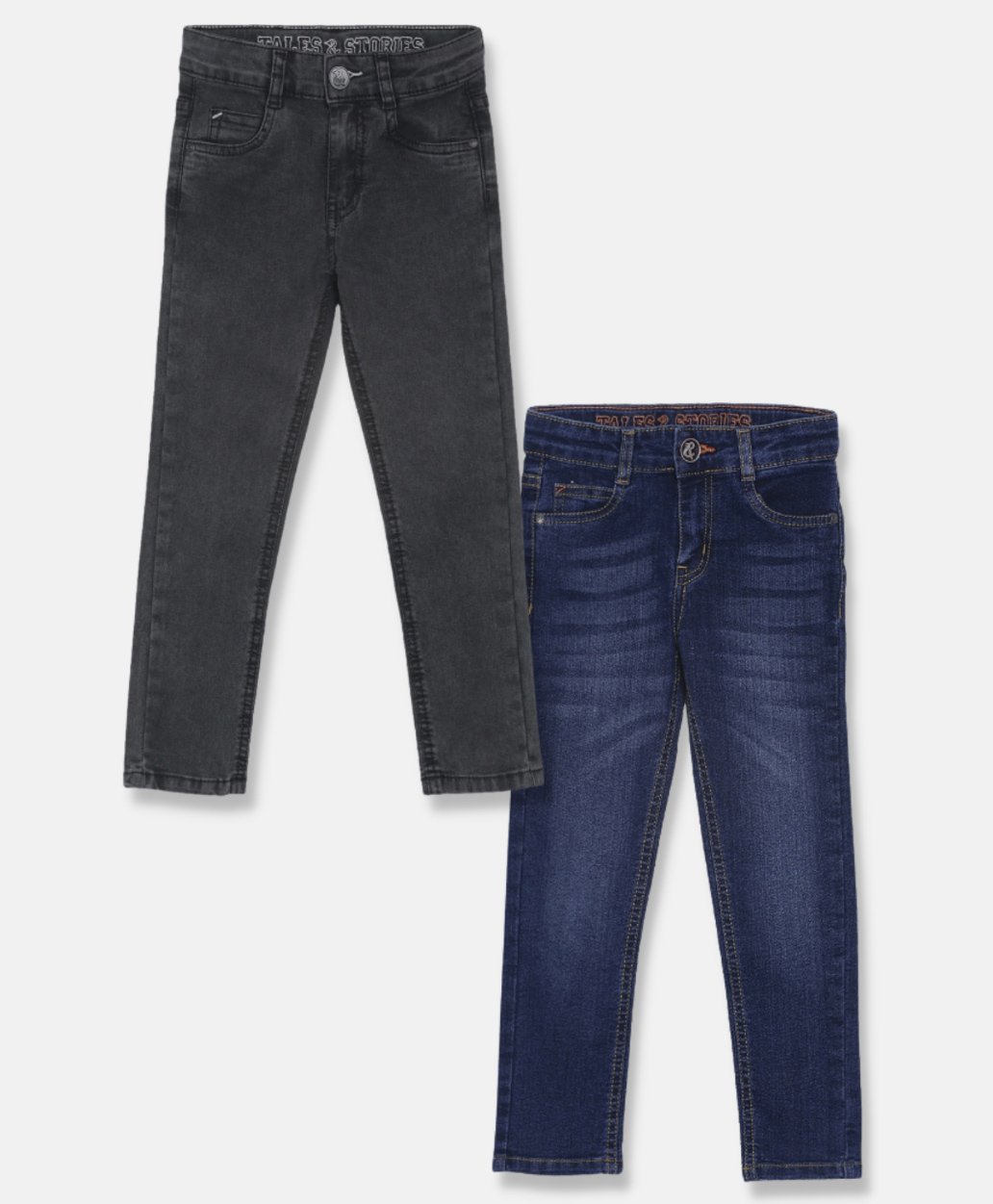 Tales & Stories Pack Of 2 Button Down Solid Jeans - Dark Grey & Dark Blue-picture-12