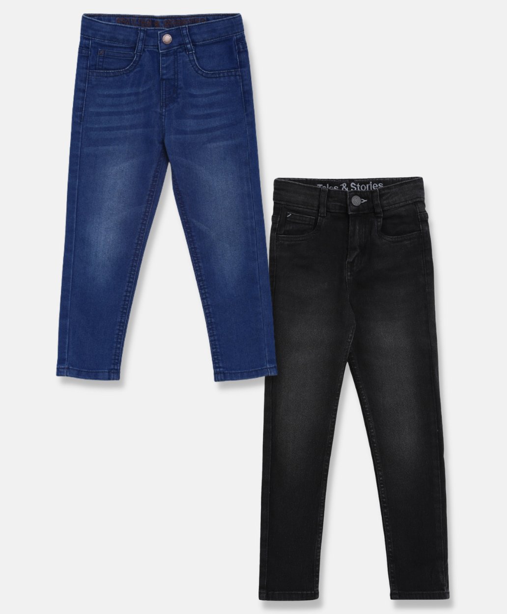 Tales & Stories Pack Of 2 Solid Jeans - Black Dark Blue-picture-34