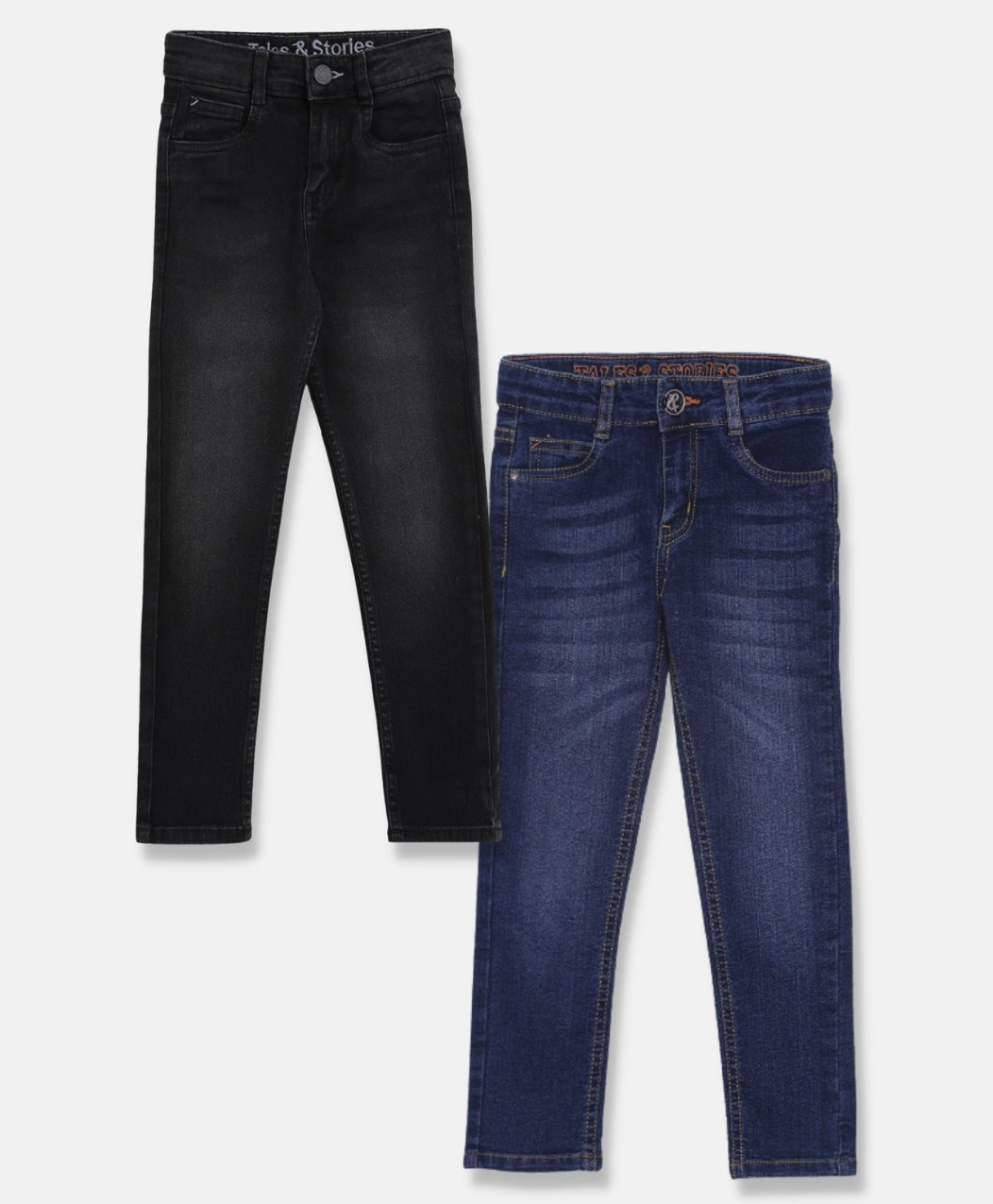 Tales & Stories Pack Of 2 Solid Jeans - Black Dark Blue-picture-28